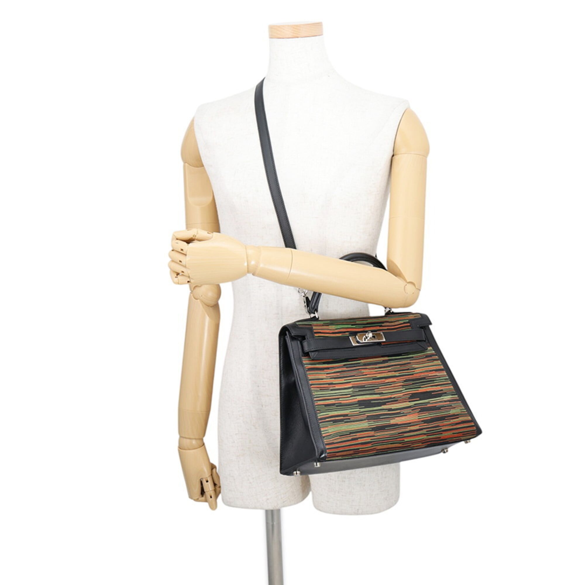 Hermes Black Green Orange Gulliver Leather Leather Handbag (Pre-Owned)