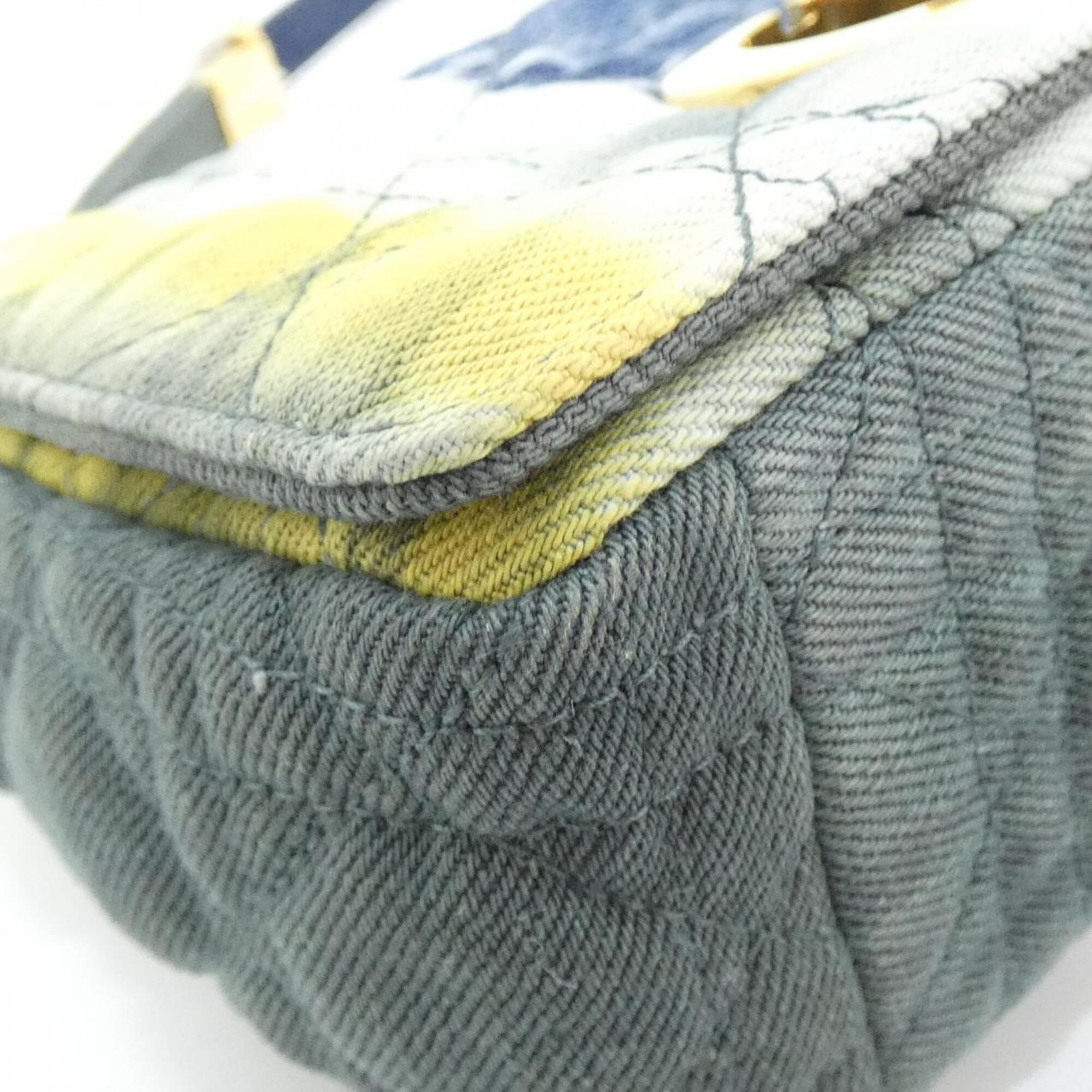 Christian Dior Blue Gray Yellow Denim Shoulder Bag (Pre-Owned)
