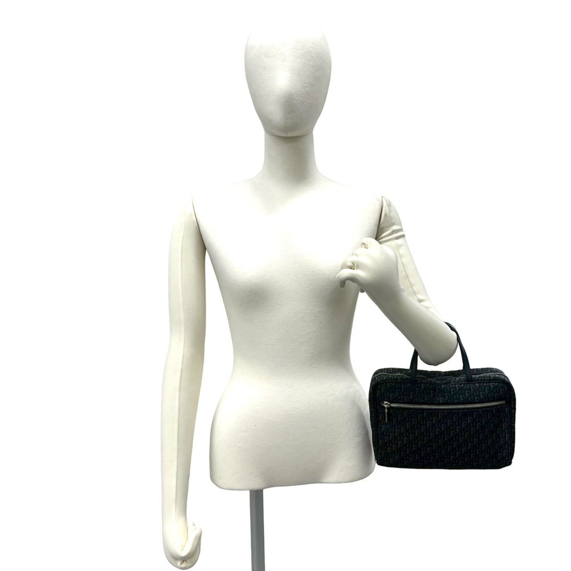 Christian Dior Black Canvas Leather Boston Bag Handbag (Pre-Owned)