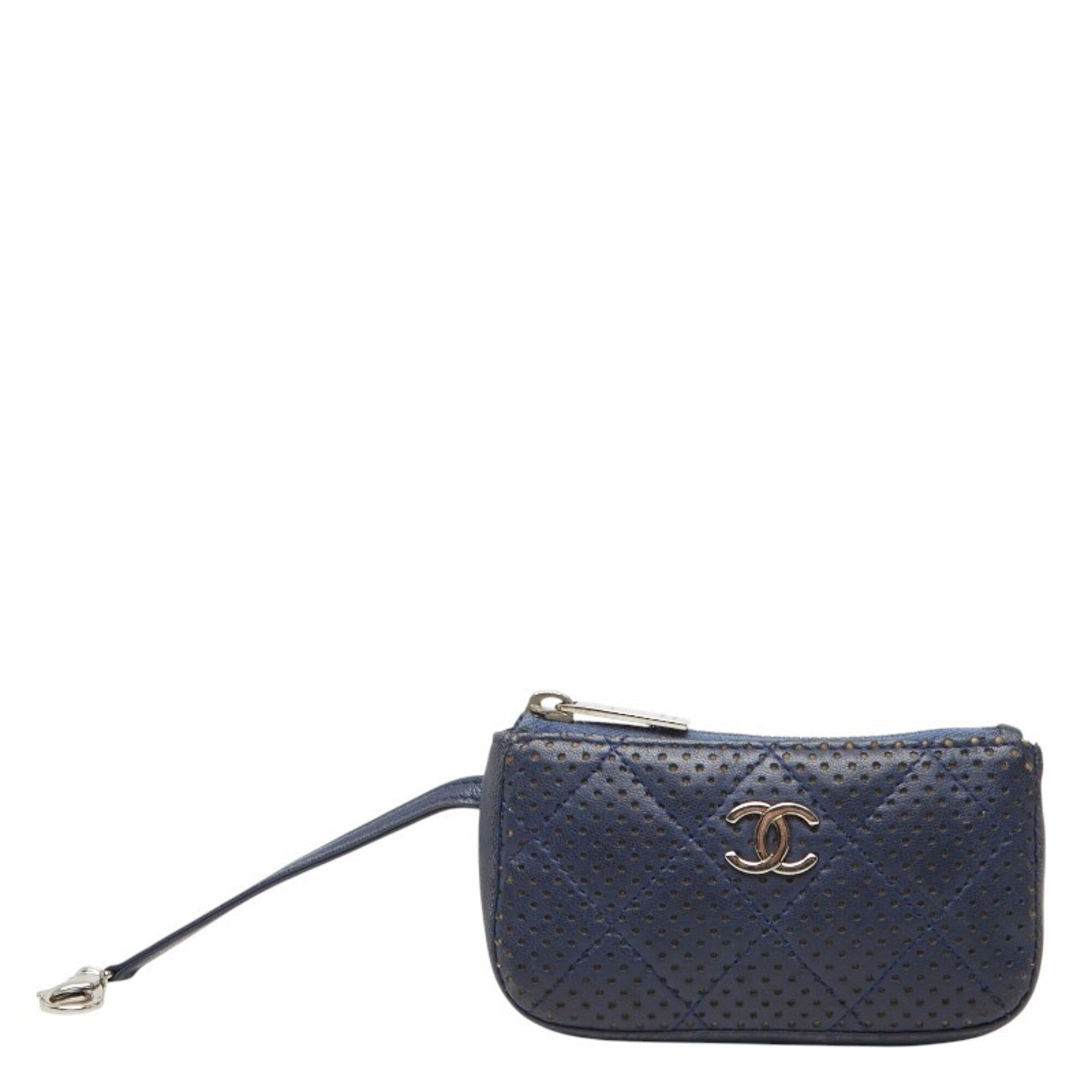 Chanel Matelasse Navy Leather Coin Purse/Coin Case (Pre-Owned)