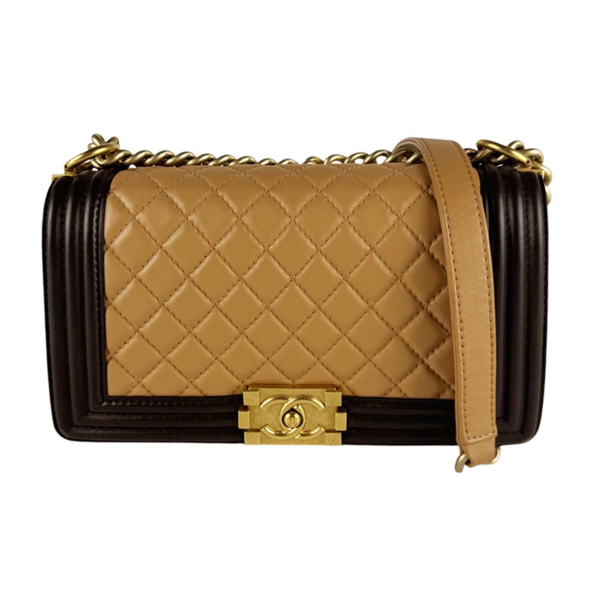 Chanel Beige Brown Leather Shoulder Bag (Pre-Owned)