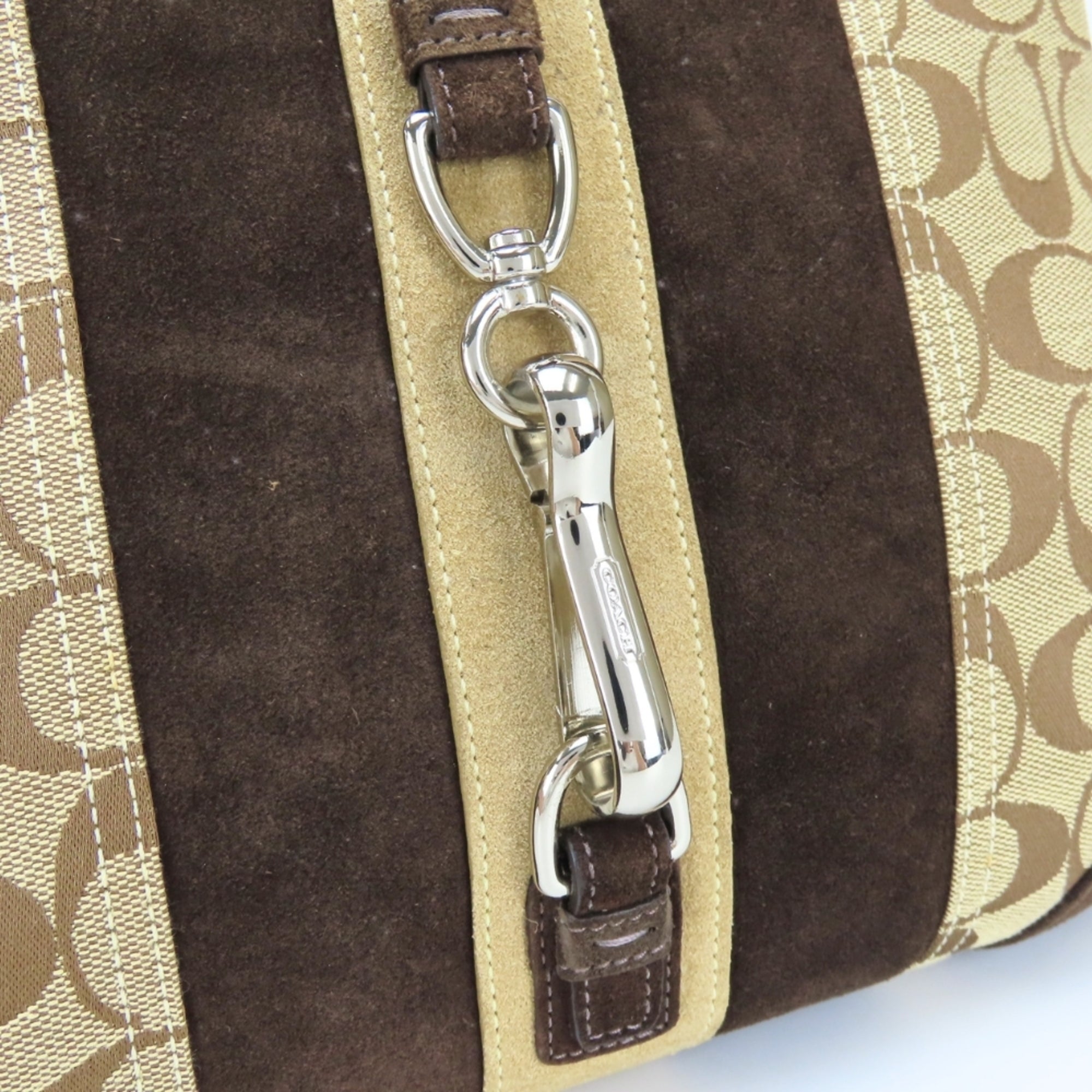 Coach Signature Brown Canvas Suede Leather Shoulder Bag (Pre-Owned)