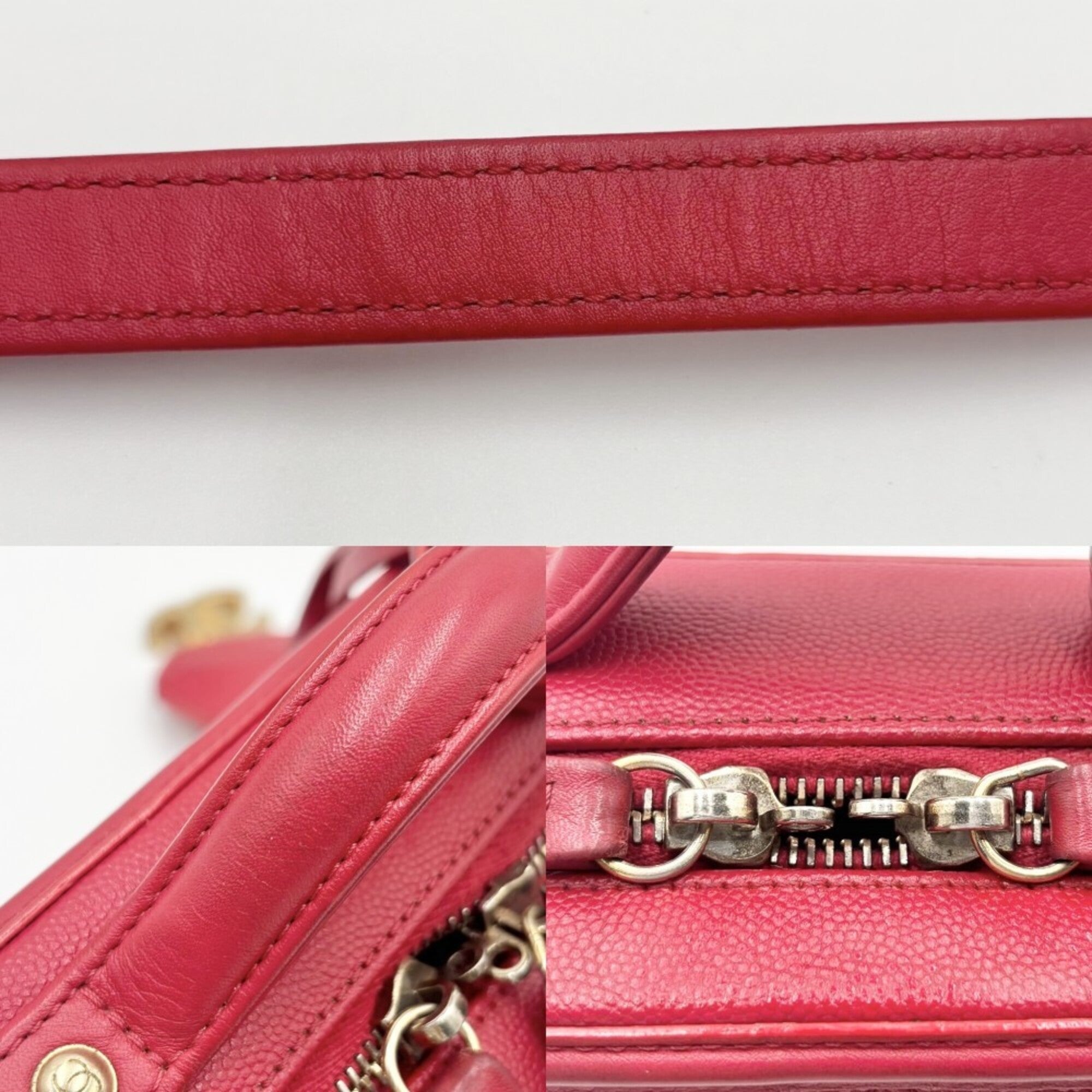 Chanel Red Color Grained Calfskin Pochette Shoulder Bag Vanity Bag (Pre-Owned)