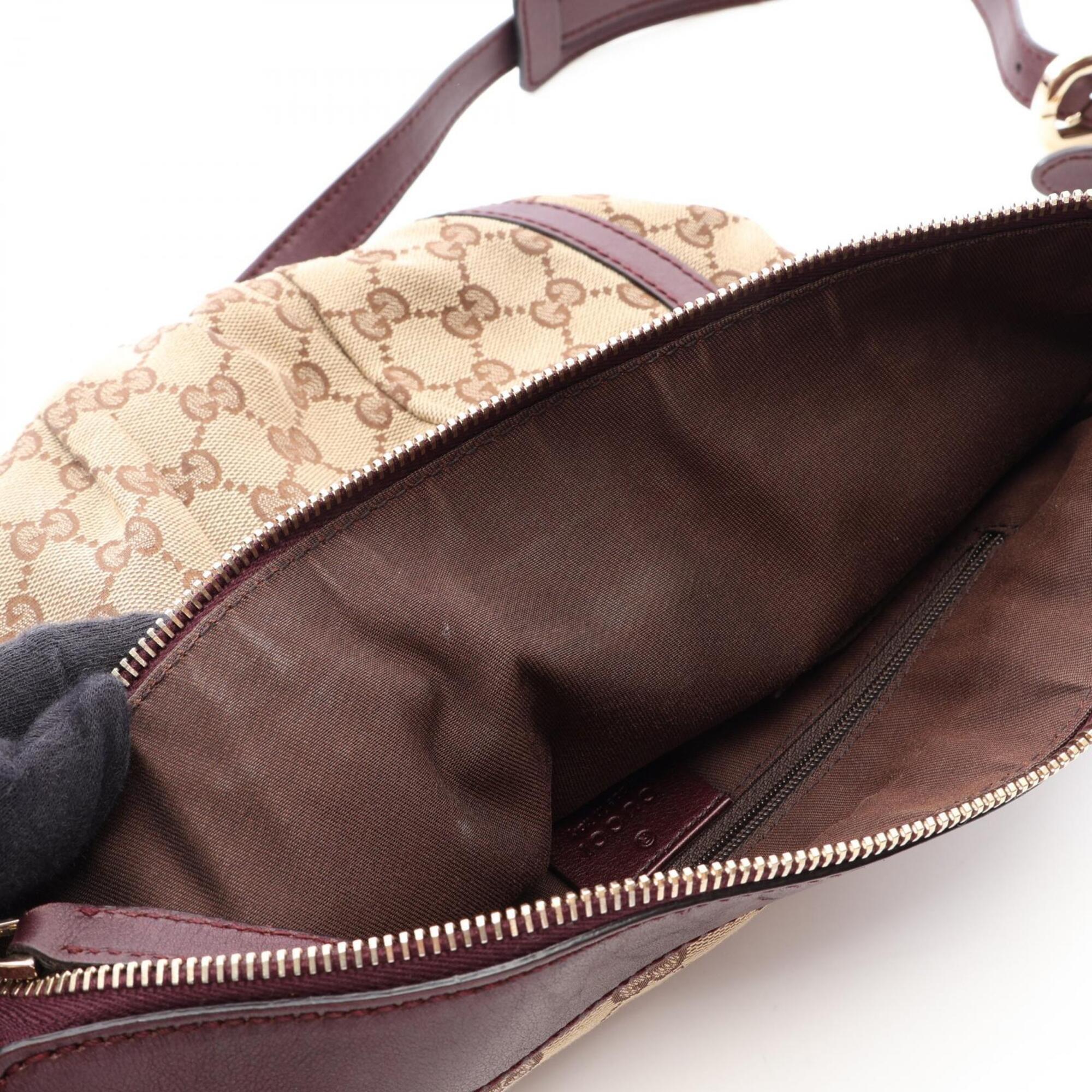 Gucci Beige Bordeaux Canvas Leather Handbag Shoulder Bag (Pre-Owned)