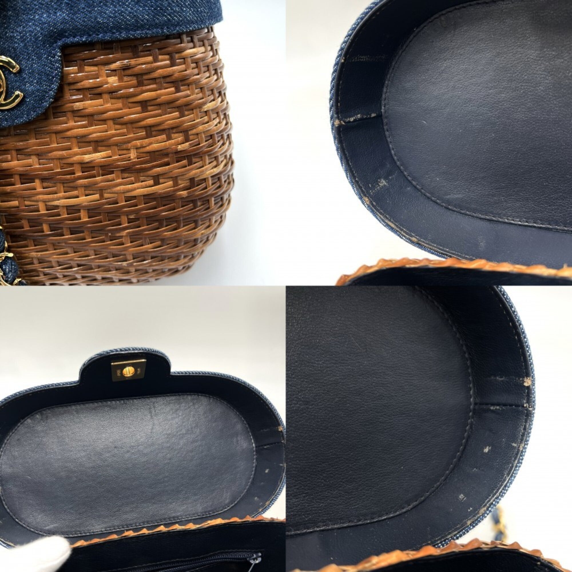 Chanel Blue Brown Straw Denim Shoulder Bag (Pre-Owned)