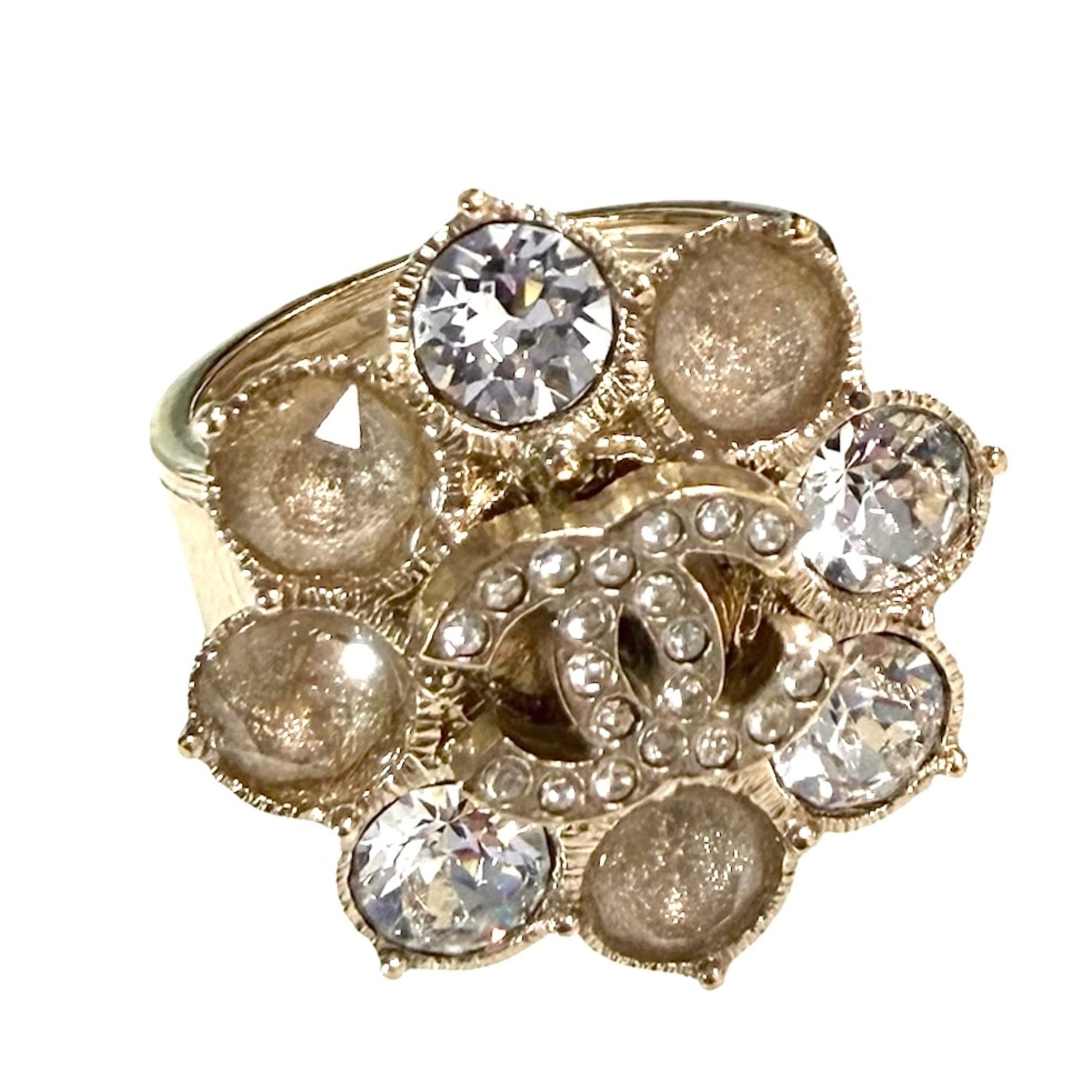 Chanel Gold Plating Rhinestone Band Ring (Pre-Owned)