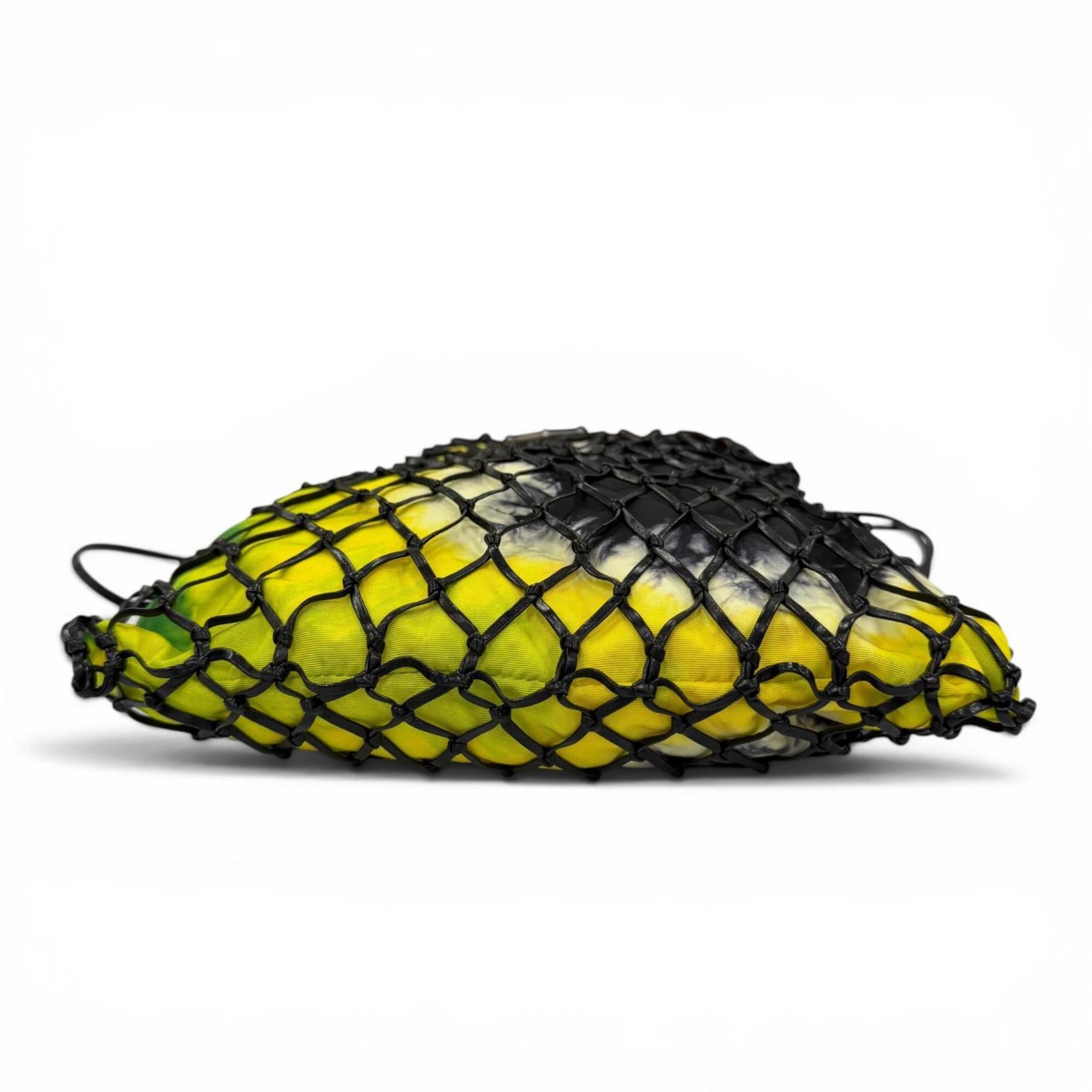 Prada Black Yellow Nylon Leather Handbag Tote Bag (Pre-Owned)