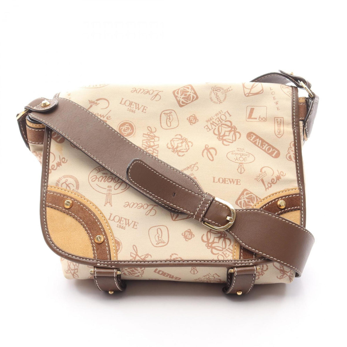 Loewe Brown Ivory Canvas Suede Leather Shoulder Bag (Pre-Owned)