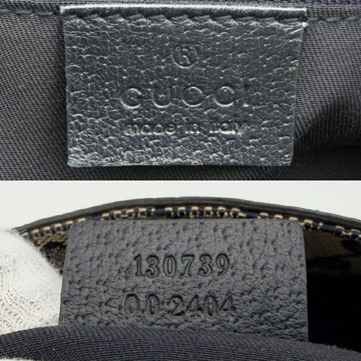 Gucci Navy Leather Canvas Tote Bag (Pre-Owned)