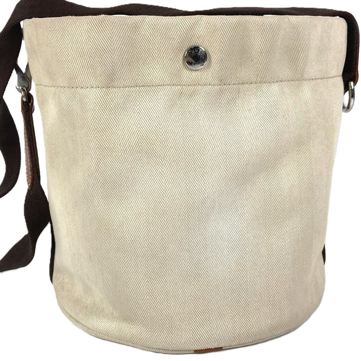 Hermes Beige Leather Canvas Handbag Shoulder Bag (Pre-Owned)