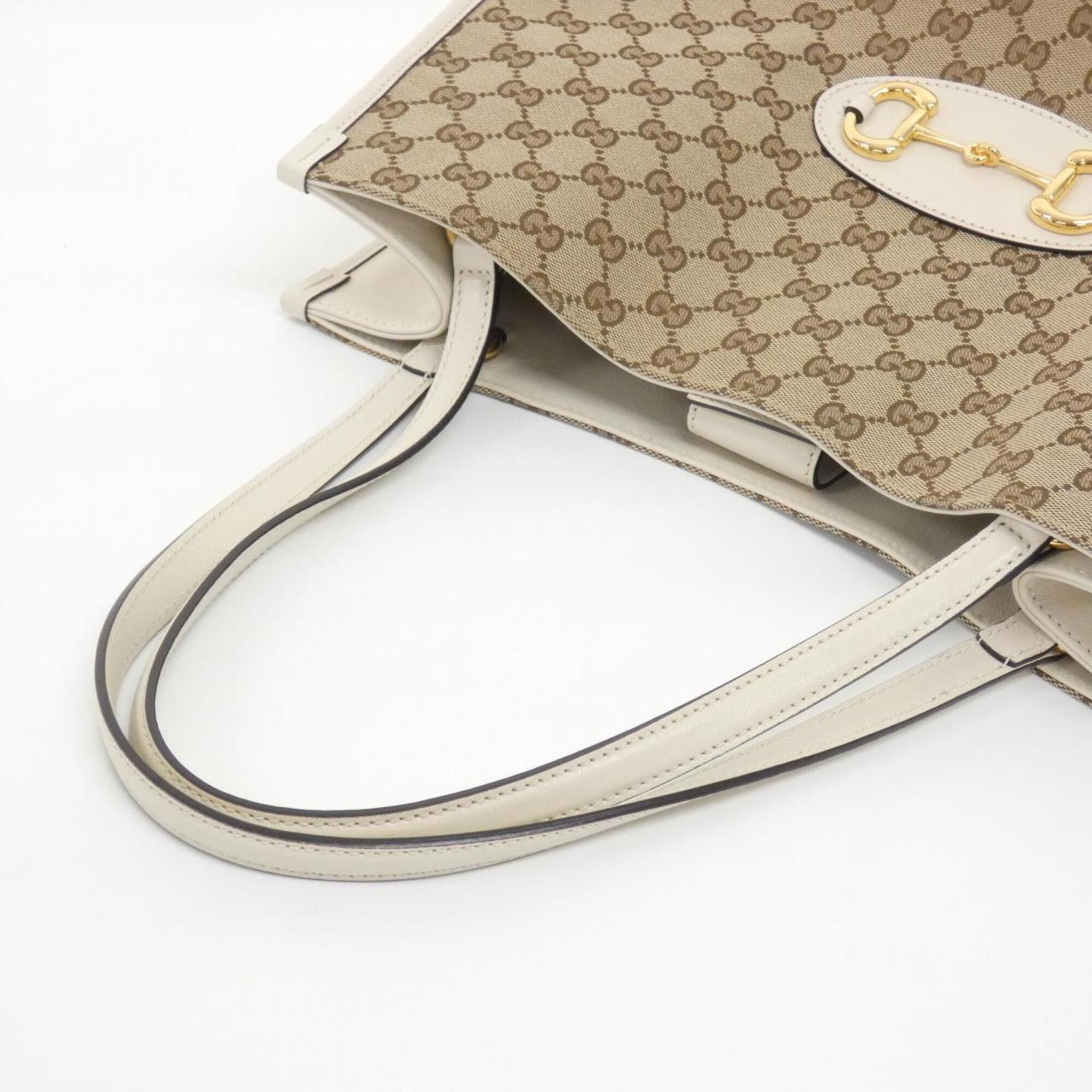 Gucci Beige White Gg Canvas Leather Handbag (Pre-Owned)