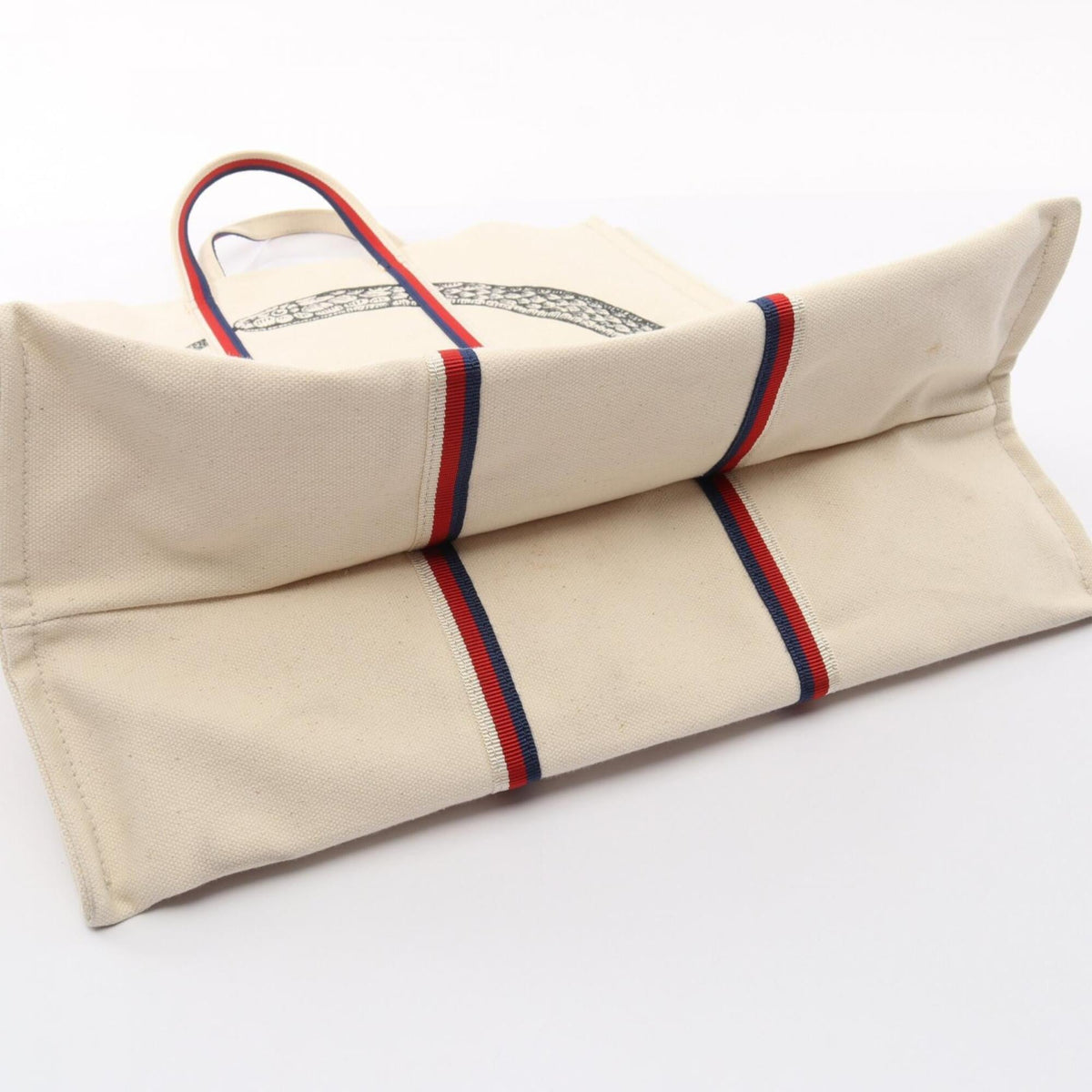 Gucci Ivory Navy Red Color Canvas Handbag Tote Bag (Pre-Owned)