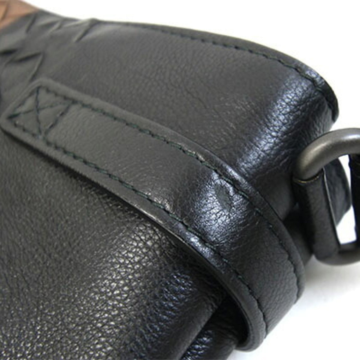 Bottega Veneta Intrecciato Black Brown Leather Shoulder Bag (Pre-Owned)