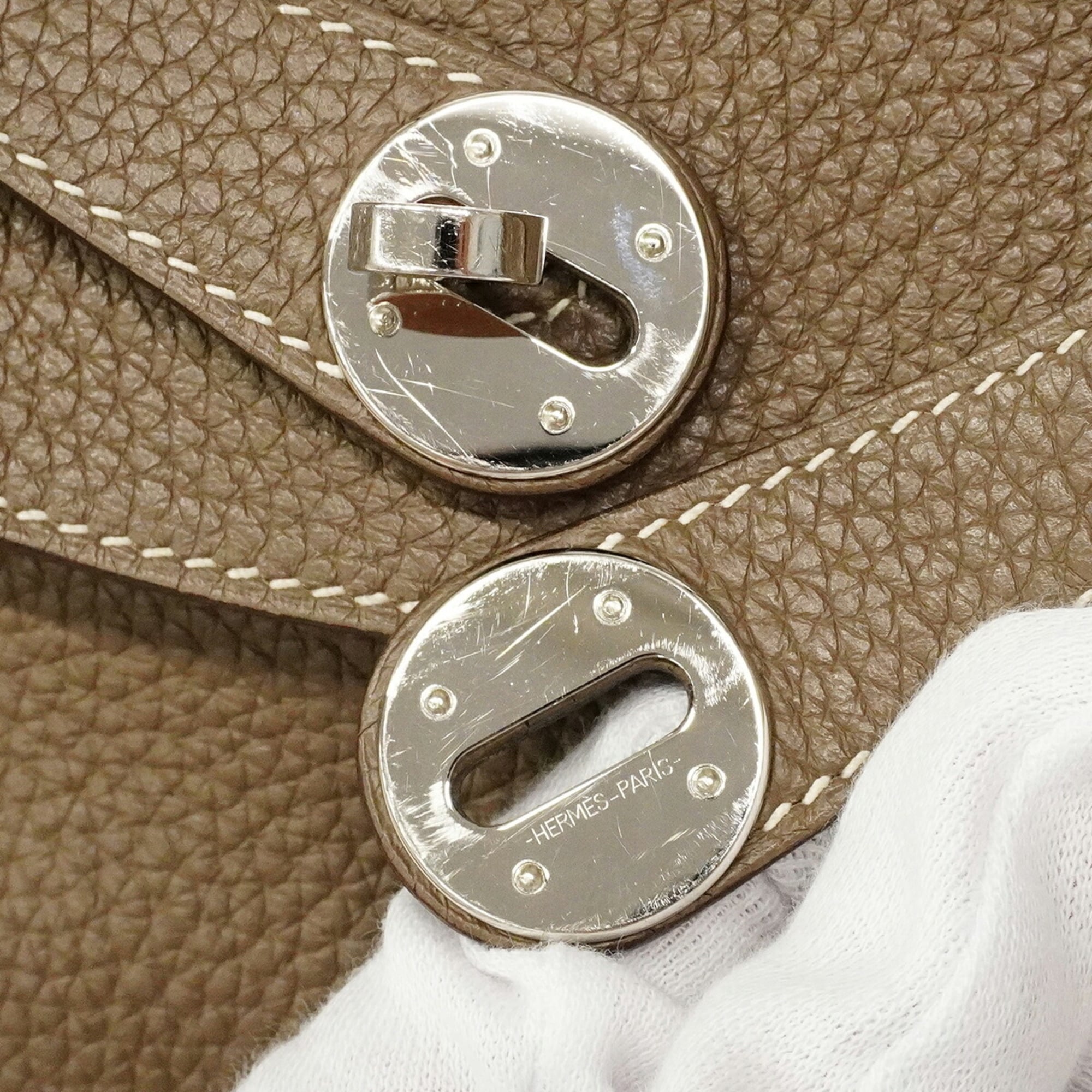 Hermes Etoupe Gray Taurillon Clemence Leather Handbag (Pre-Owned)
