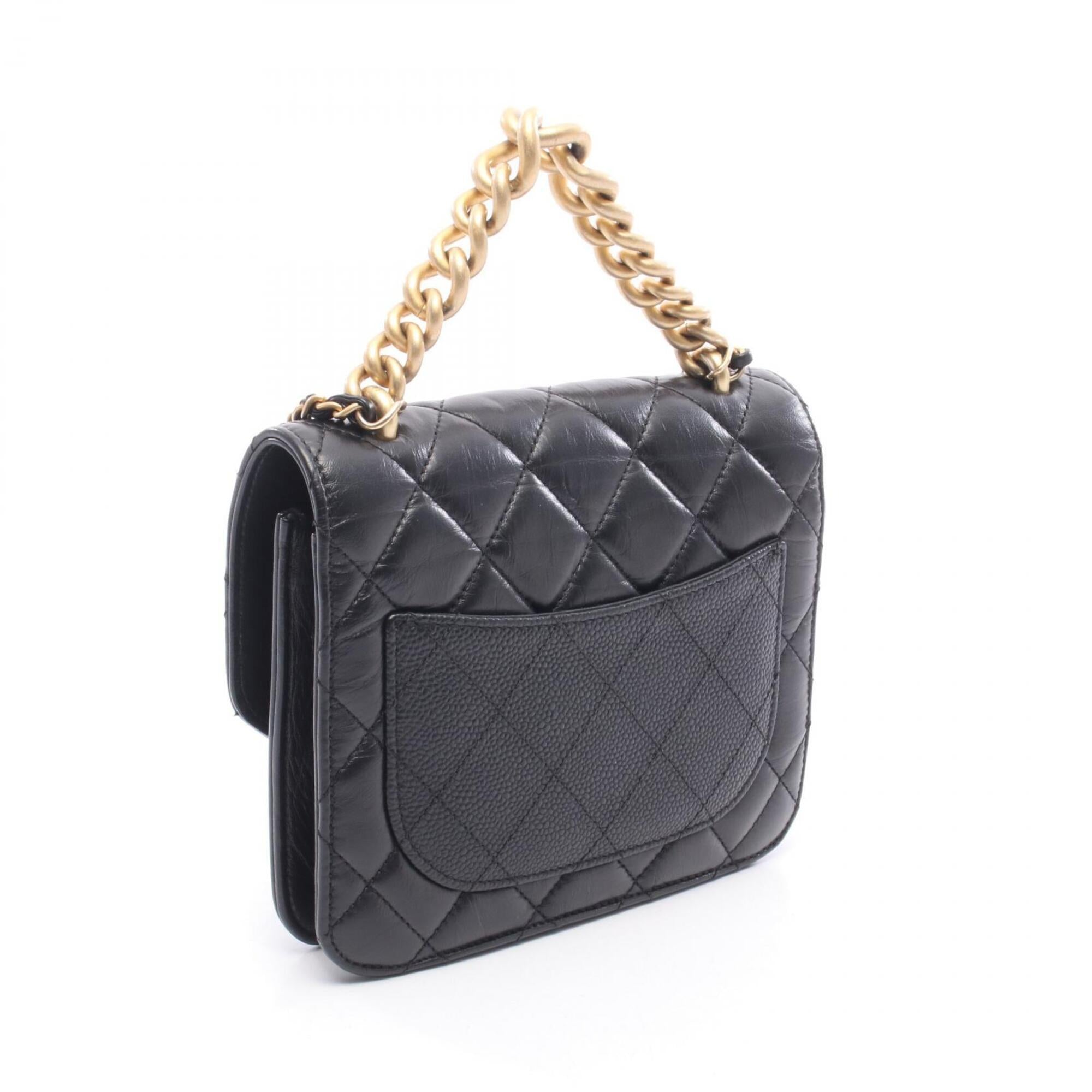 Chanel Matelasse Black Leather Handbag Shoulder Bag (Pre-Owned)