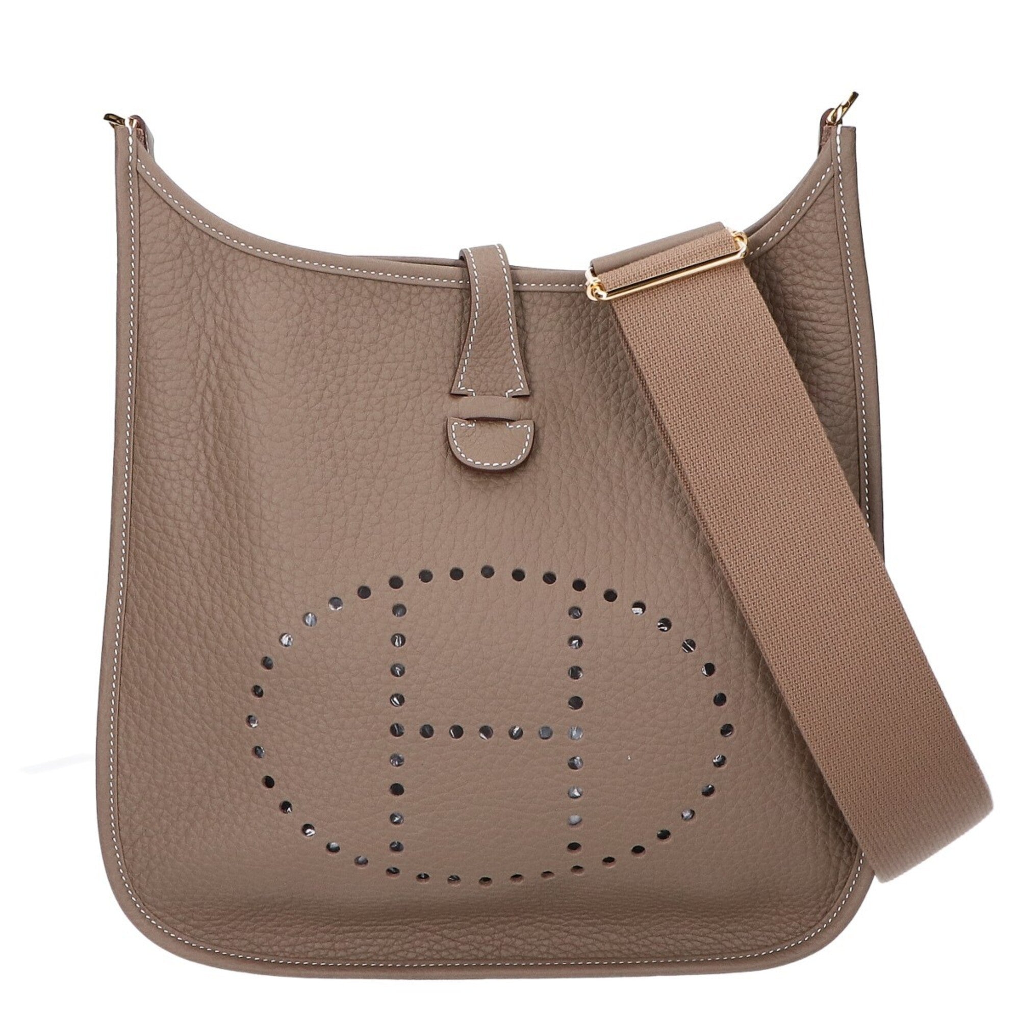 Hermes Etoupe Gray Taurillon Clemence Leather Shoulder Bag (Pre-Owned)