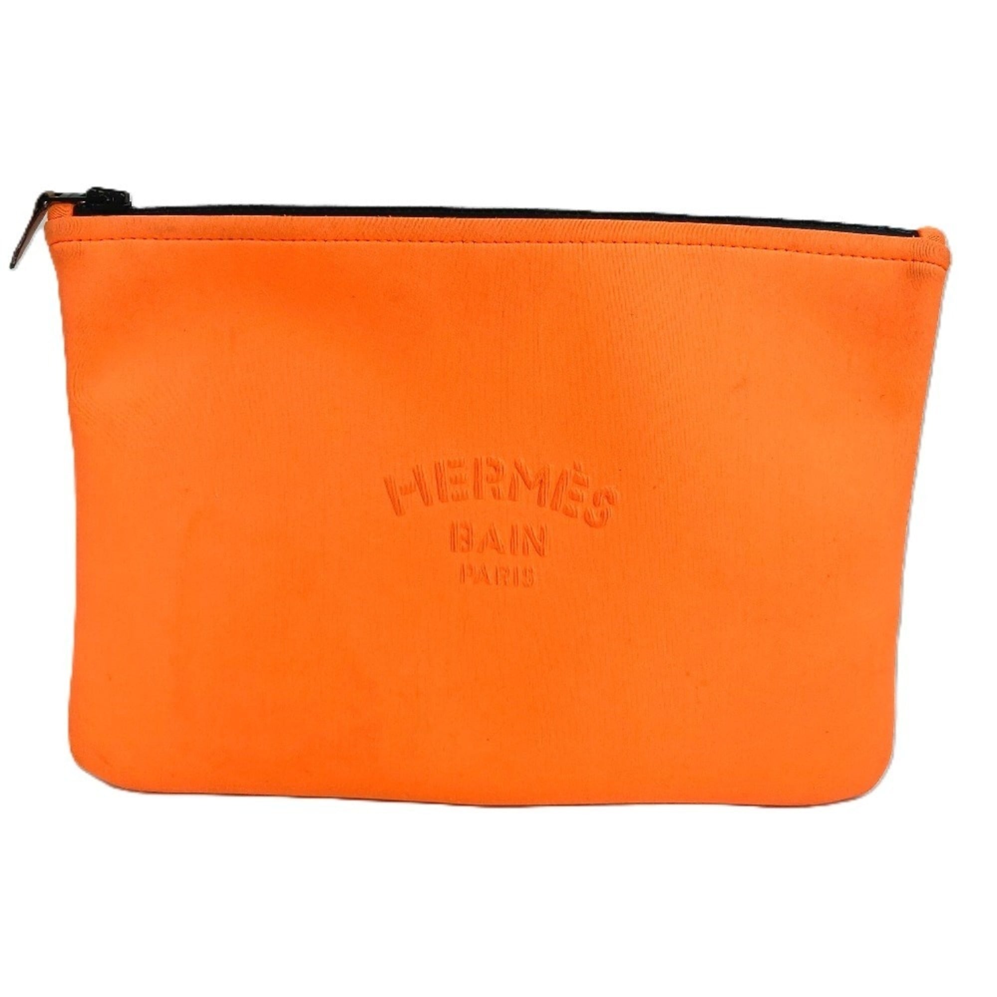 Hermes Orange Polyamide Clutch Bag Handbag Pouch (Pre-Owned)