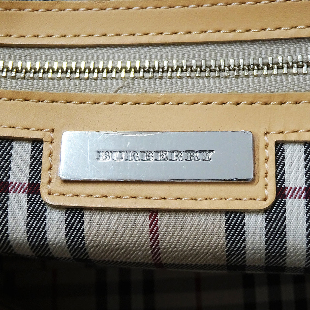 Burberry Beige Black Canvas Handbag Tote Bag (Pre-Owned)