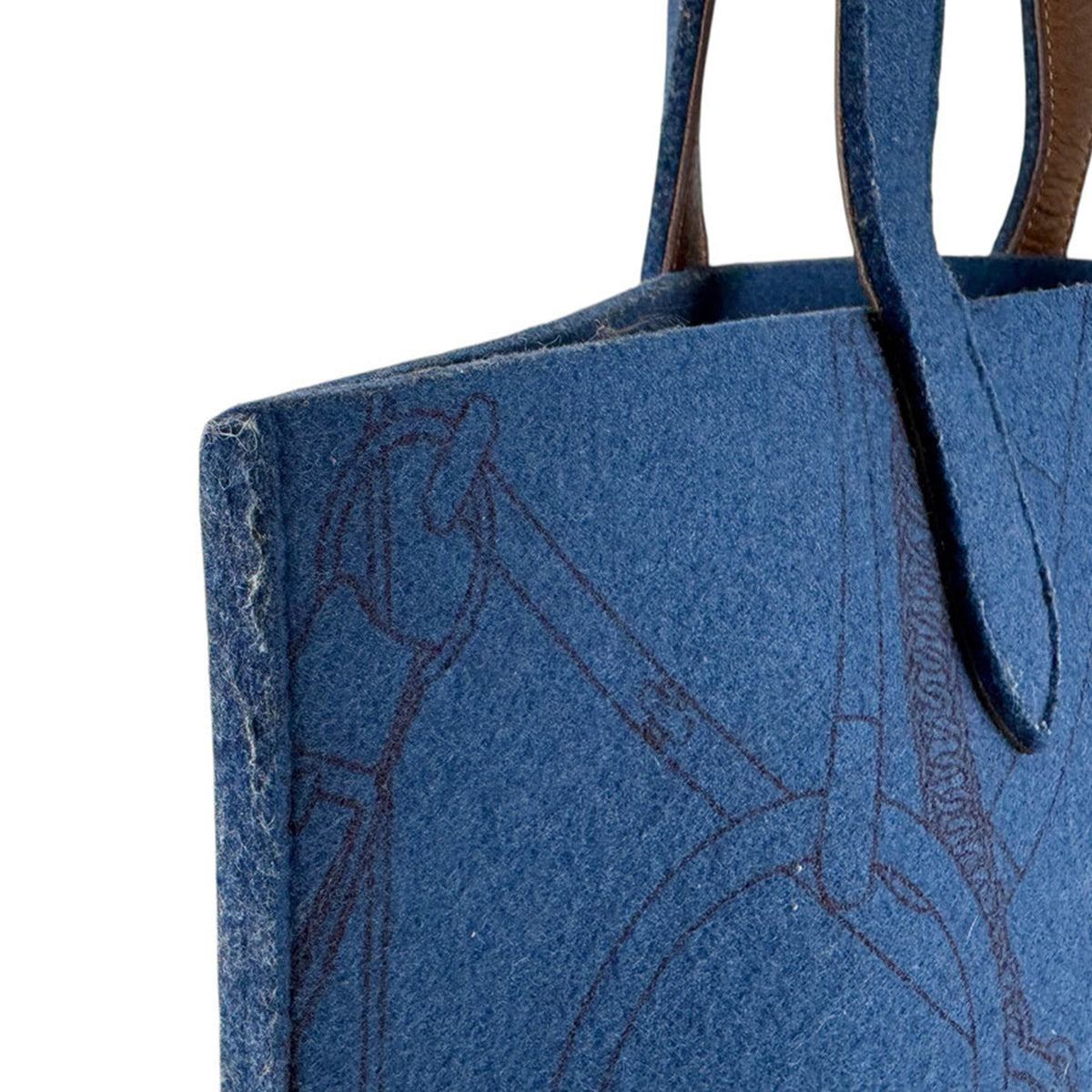 Hermes Blue Brown Felt Leather Shoulder Bag Tote Bag (Pre-Owned)