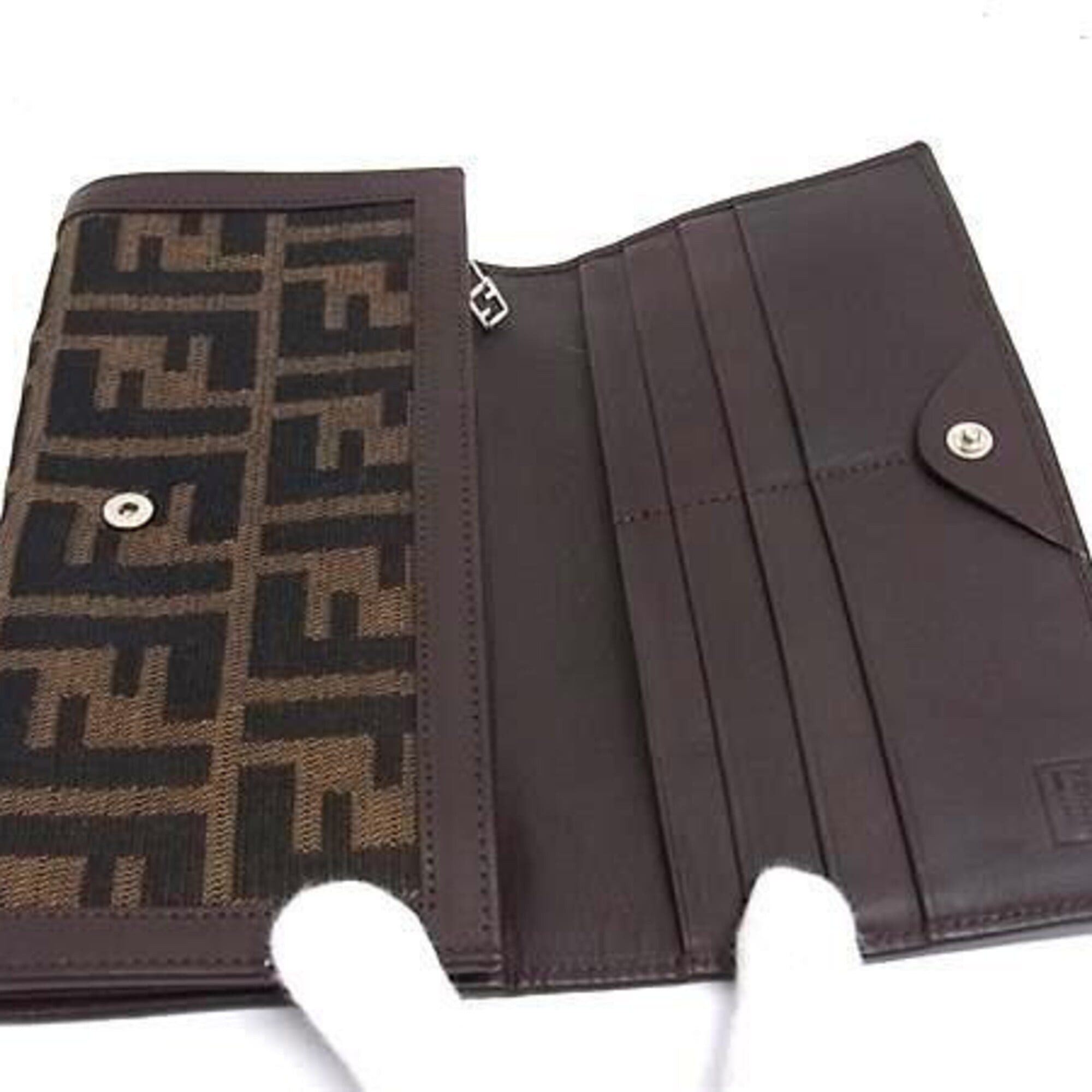 Fendi Brown Canvas Leather Long Wallet (Bi-Fold) (Pre-Owned)