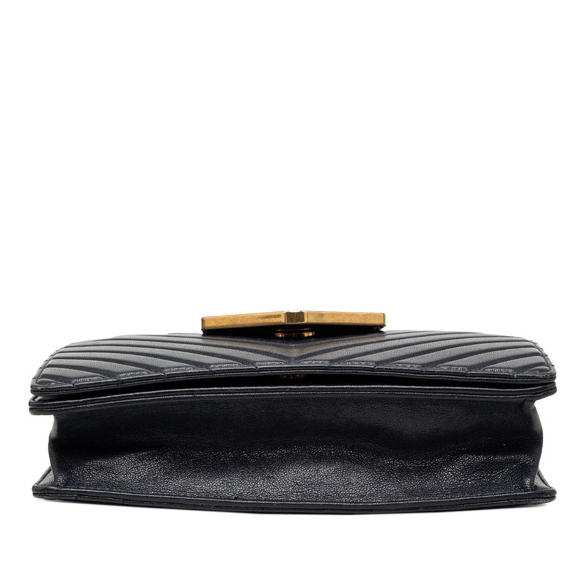 Chanel Gold Navy Leather Shoulder Bag (Pre-Owned)
