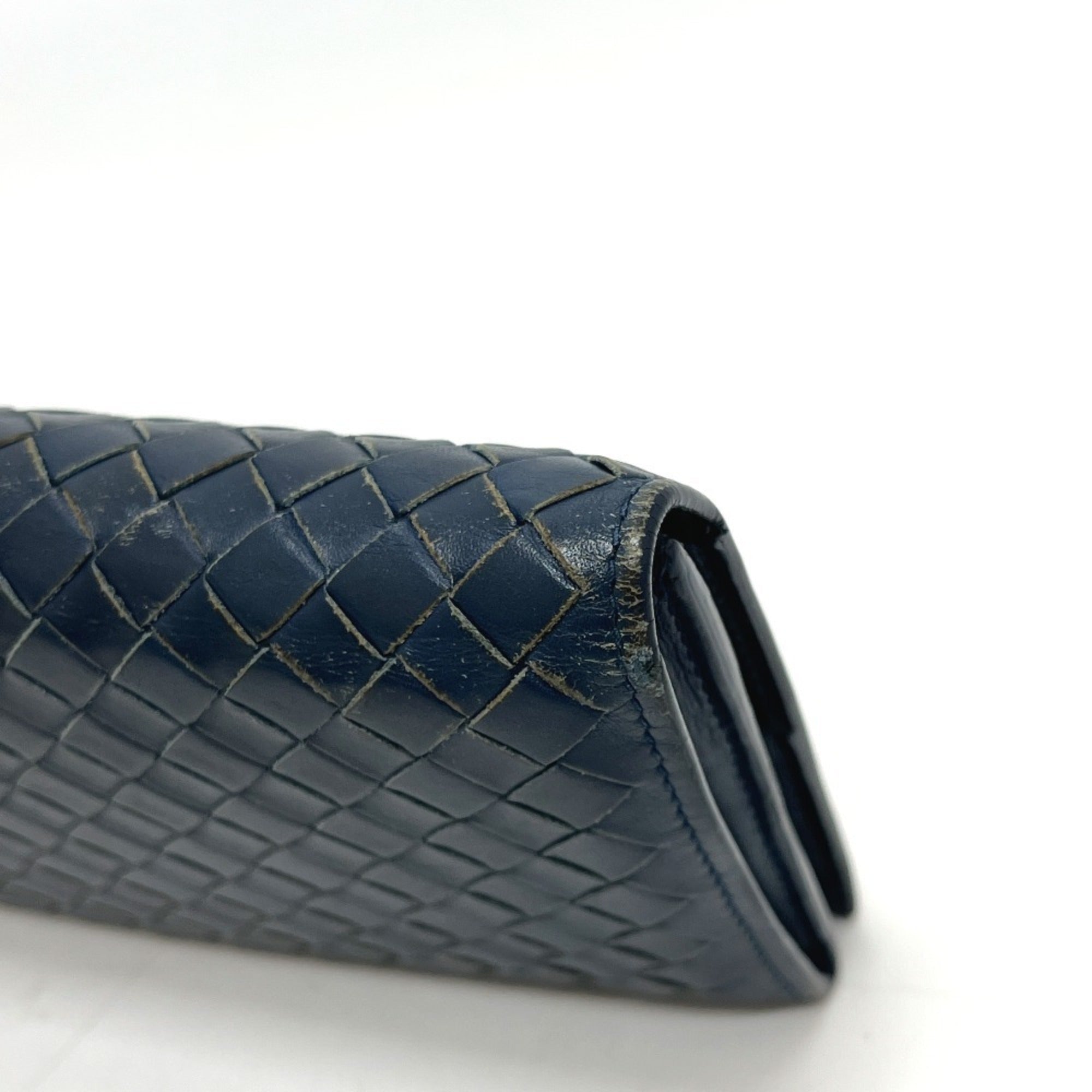 Bottega Veneta Blue Leather Long Wallet (Bi-Fold) (Pre-Owned)