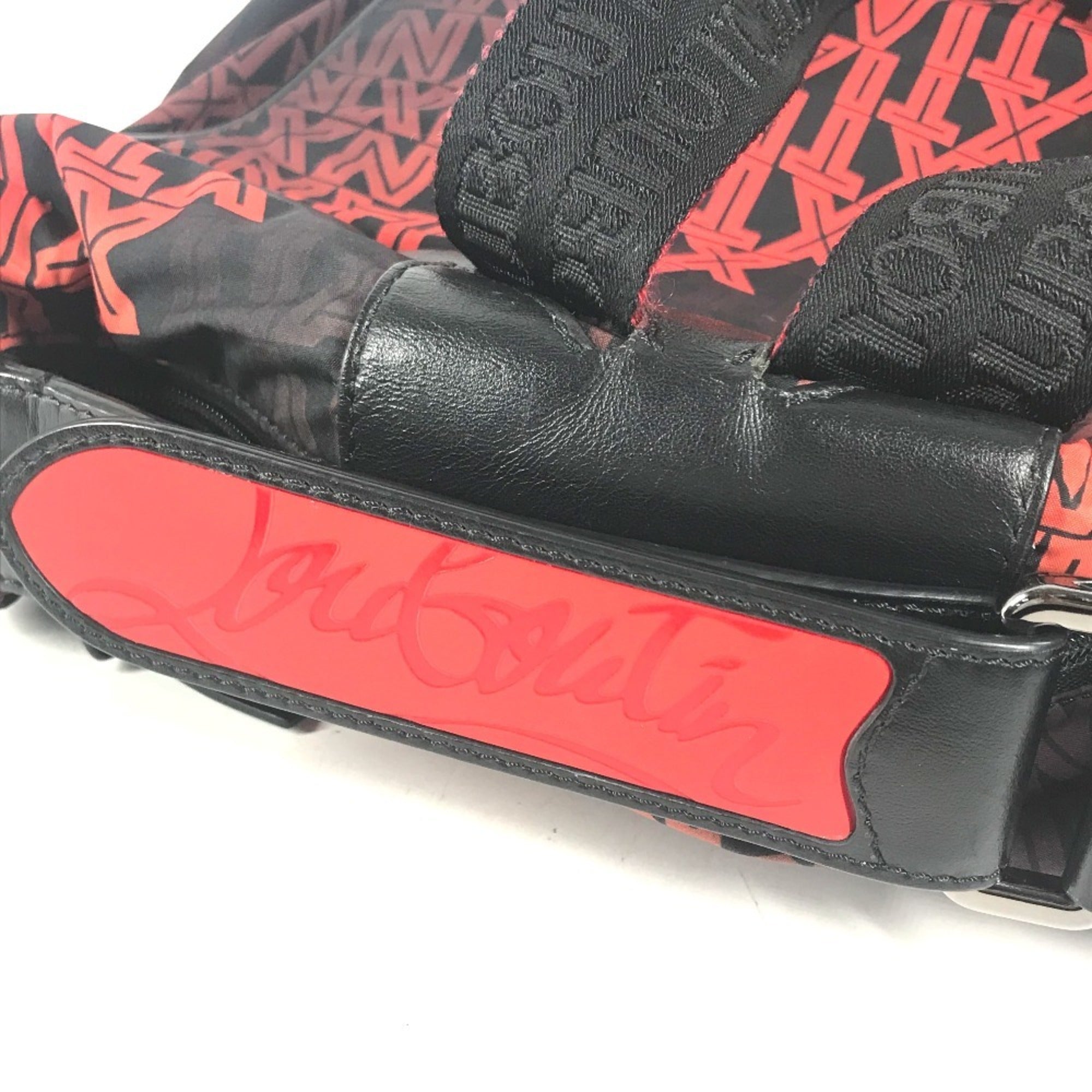 Christian Louboutin Black Red Color Nylon Leather Backpack (Pre-Owned)