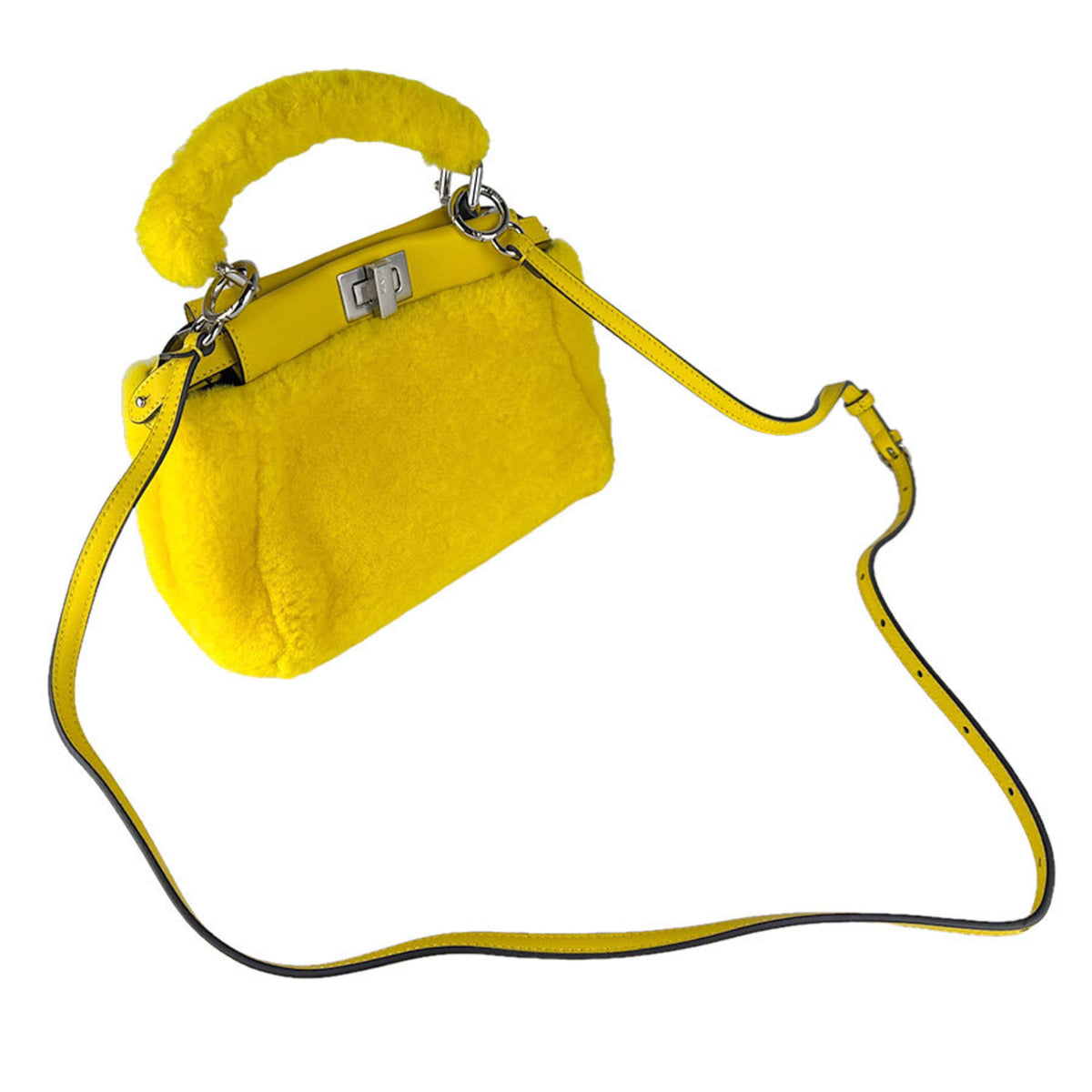 Fendi Yellow Fur Handbag Shoulder Bag (Pre-Owned)