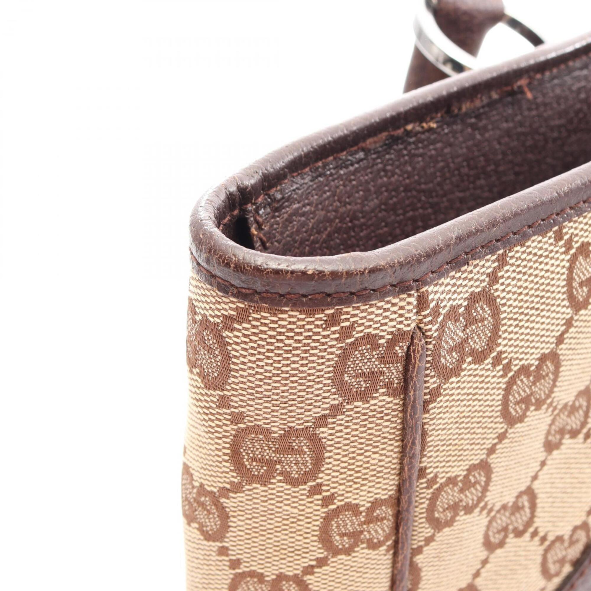 Gucci Beige Brown Canvas Leather Handbag (Pre-Owned)