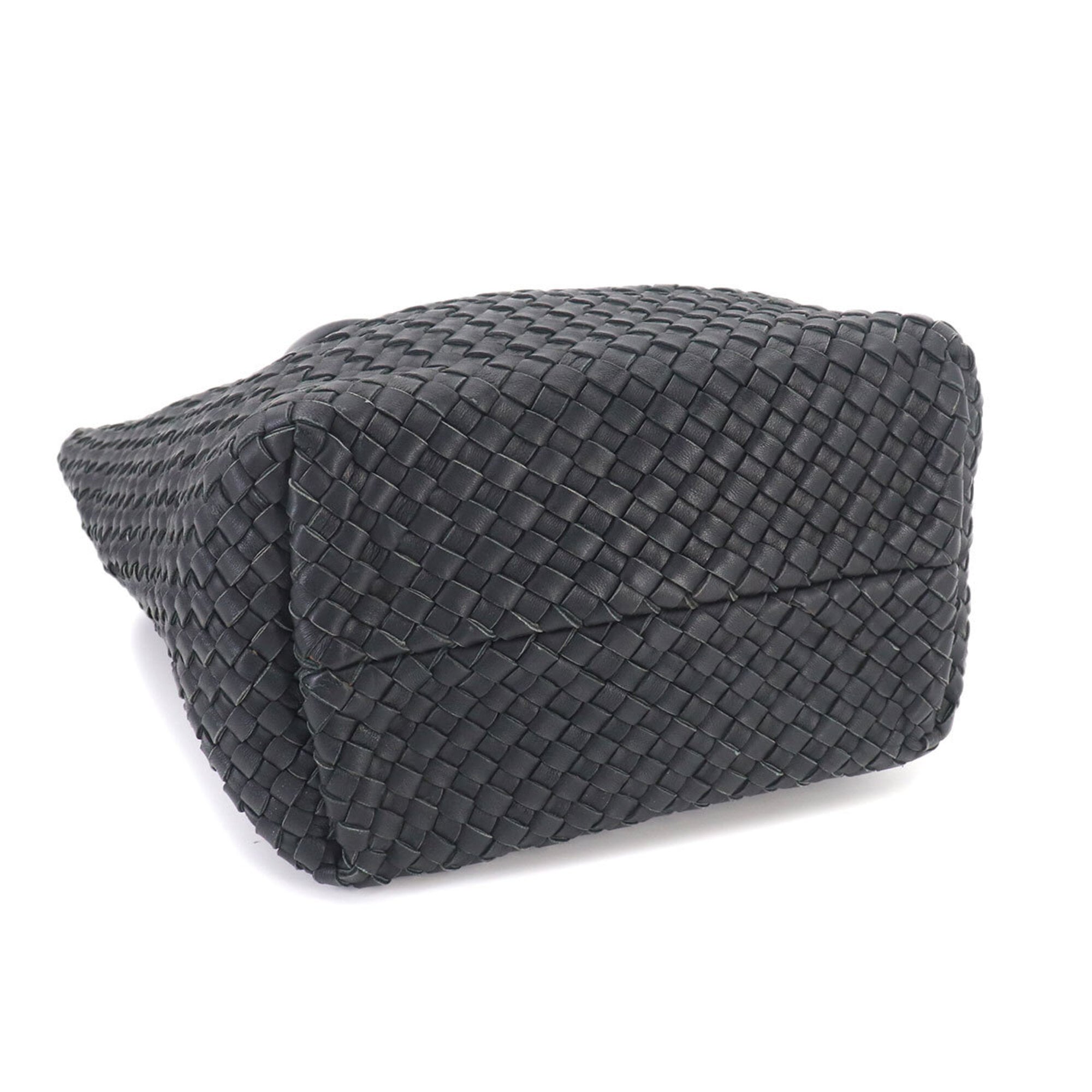 Bottega Veneta Black Intrecciato Leather Handbag Tote Bag (Pre-Owned)