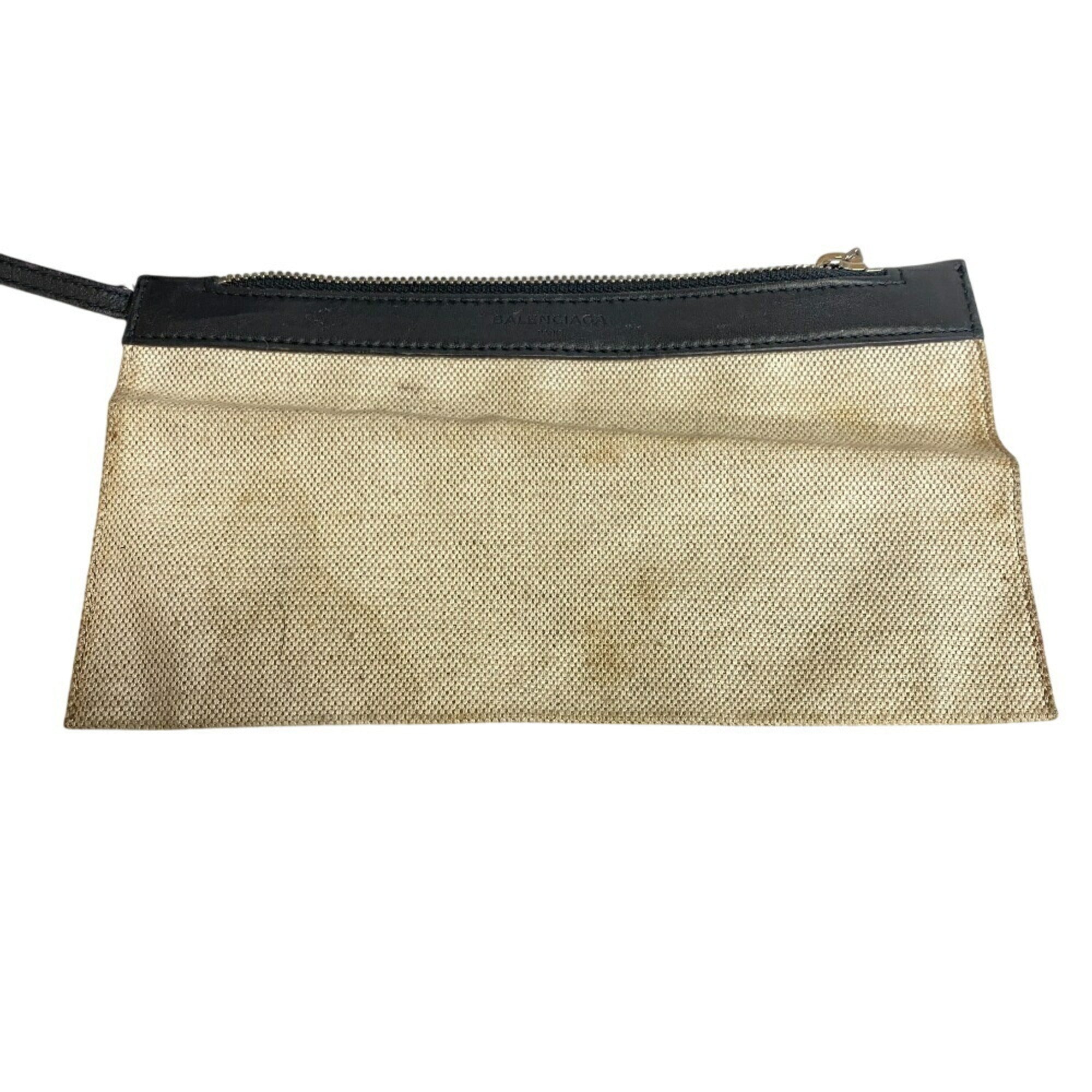 Balenciaga Black Ivory Canvas Leather Handbag (Pre-Owned)