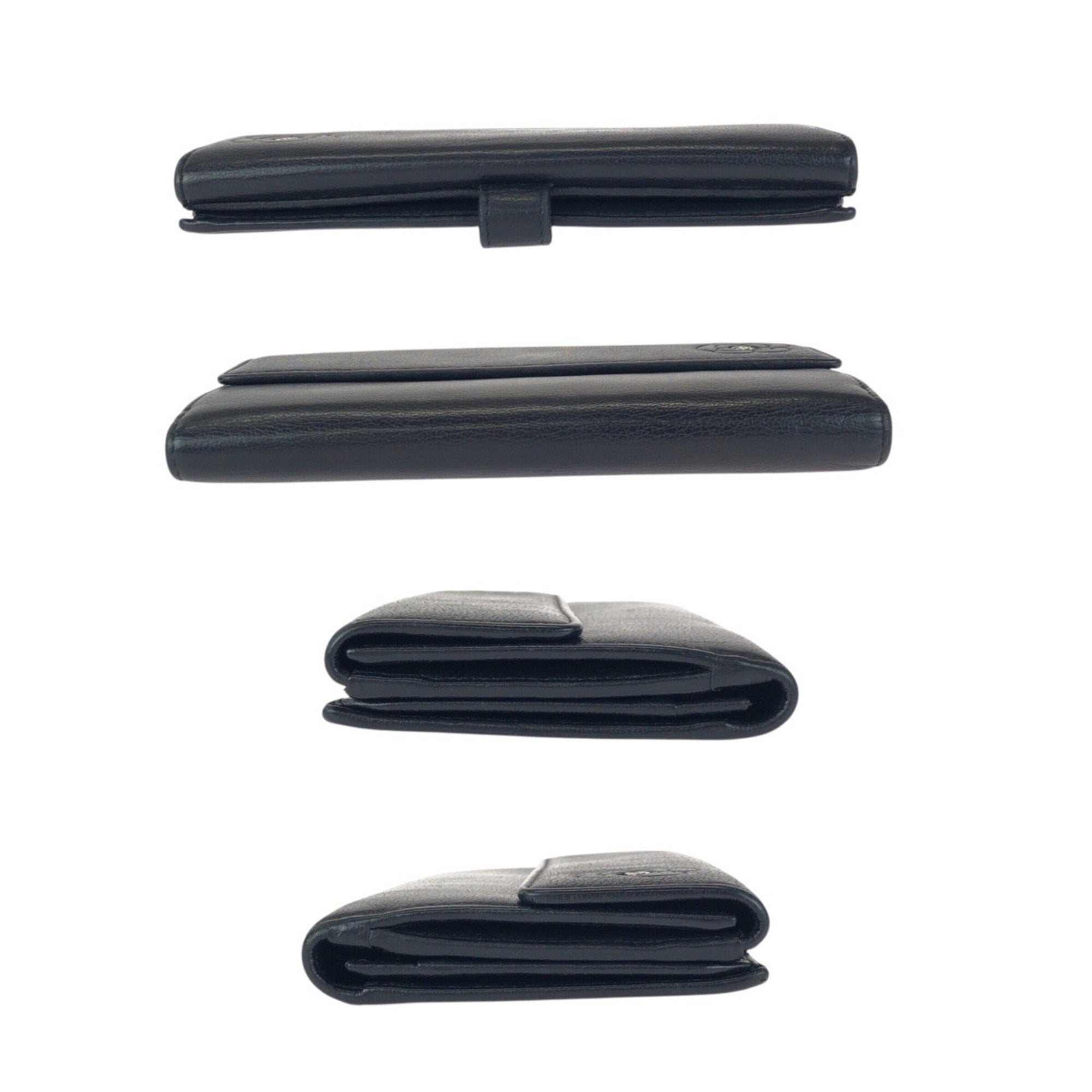Chanel Black Leather Long Wallet (Bi-Fold) (Pre-Owned)