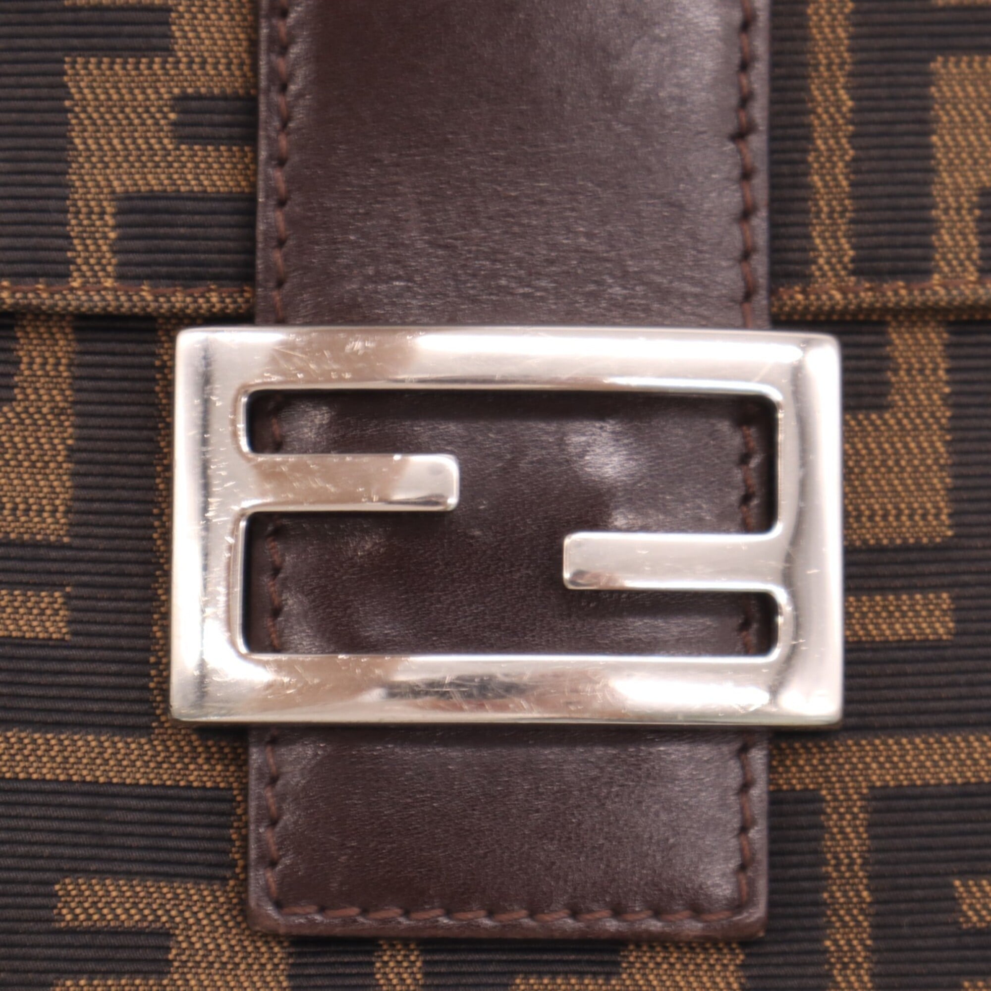 Fendi Zucca Beige Brown Zucca Leather Shoulder Bag (Pre-Owned)