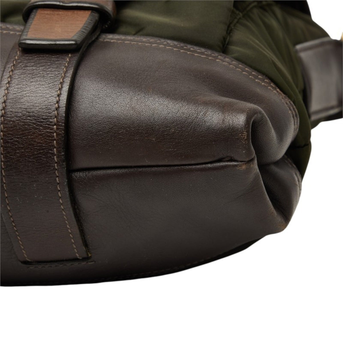 Prada Khaki Nylon Leather Messenger Bag Shoulder Bag (Pre-Owned)