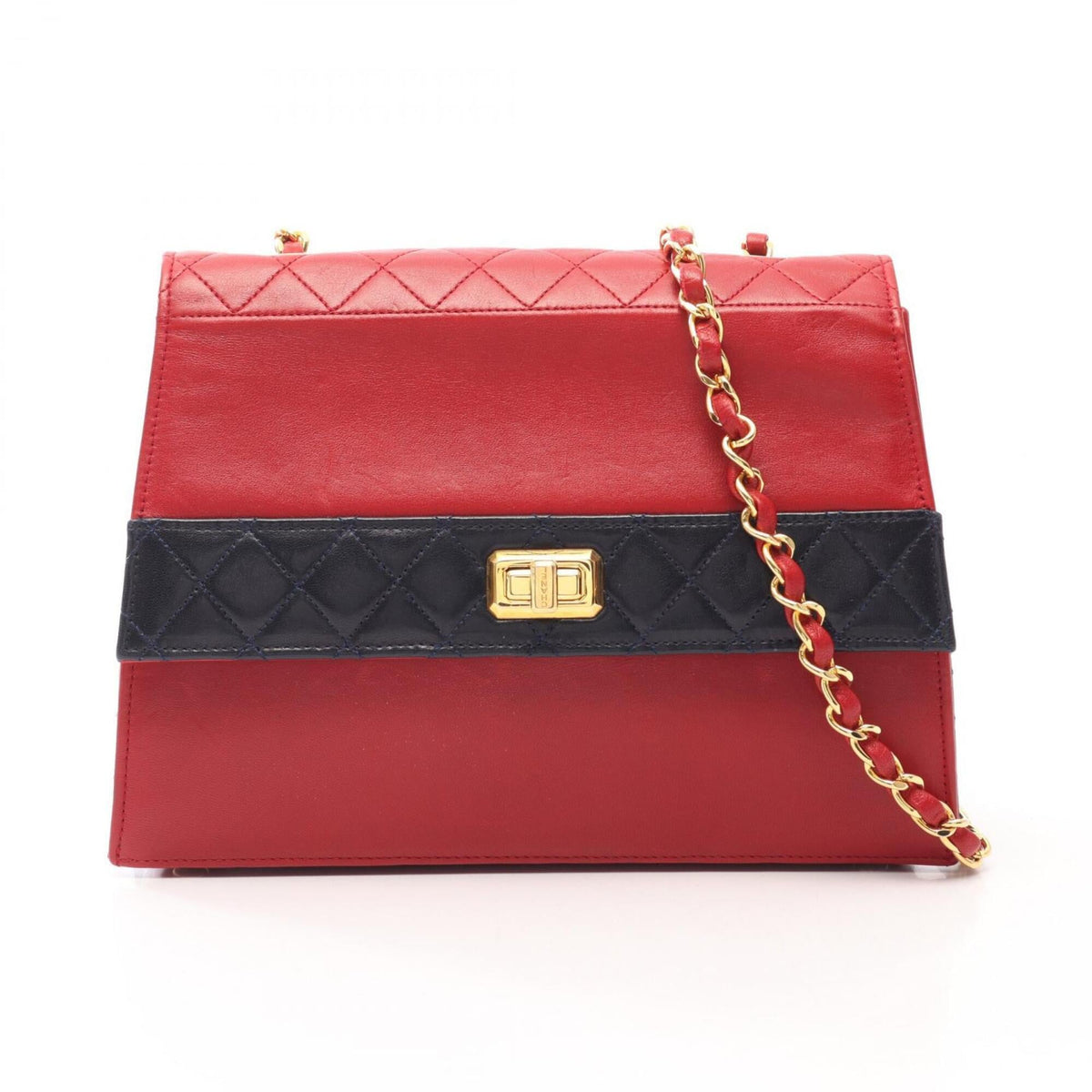 Chanel 2.55 Navy Red Color Leather Handbag Shoulder Bag (Pre-Owned)