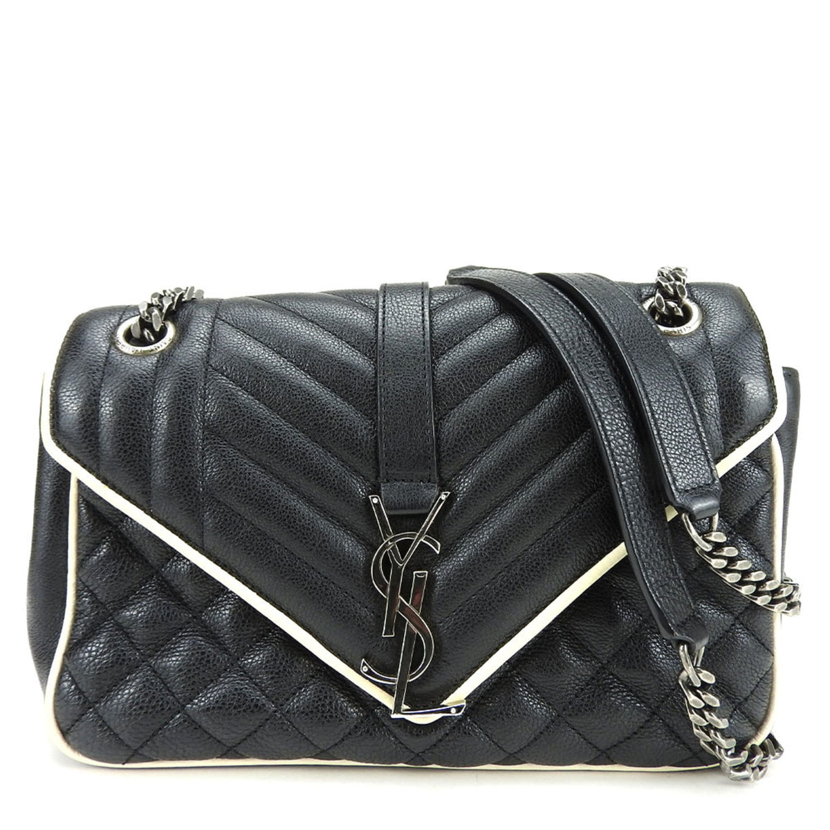 Saint Laurent Black Ivory Leather Shoulder Bag (Pre-Owned)