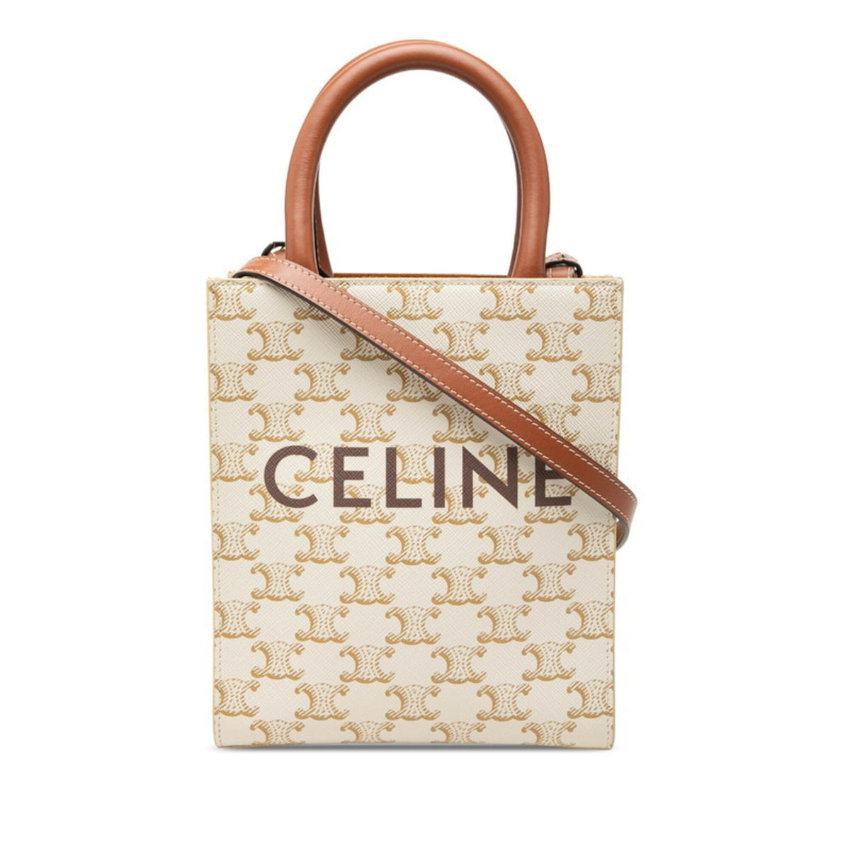 Celine Brown White Pvc Leather Handbag Shoulder Bag (Pre-Owned)