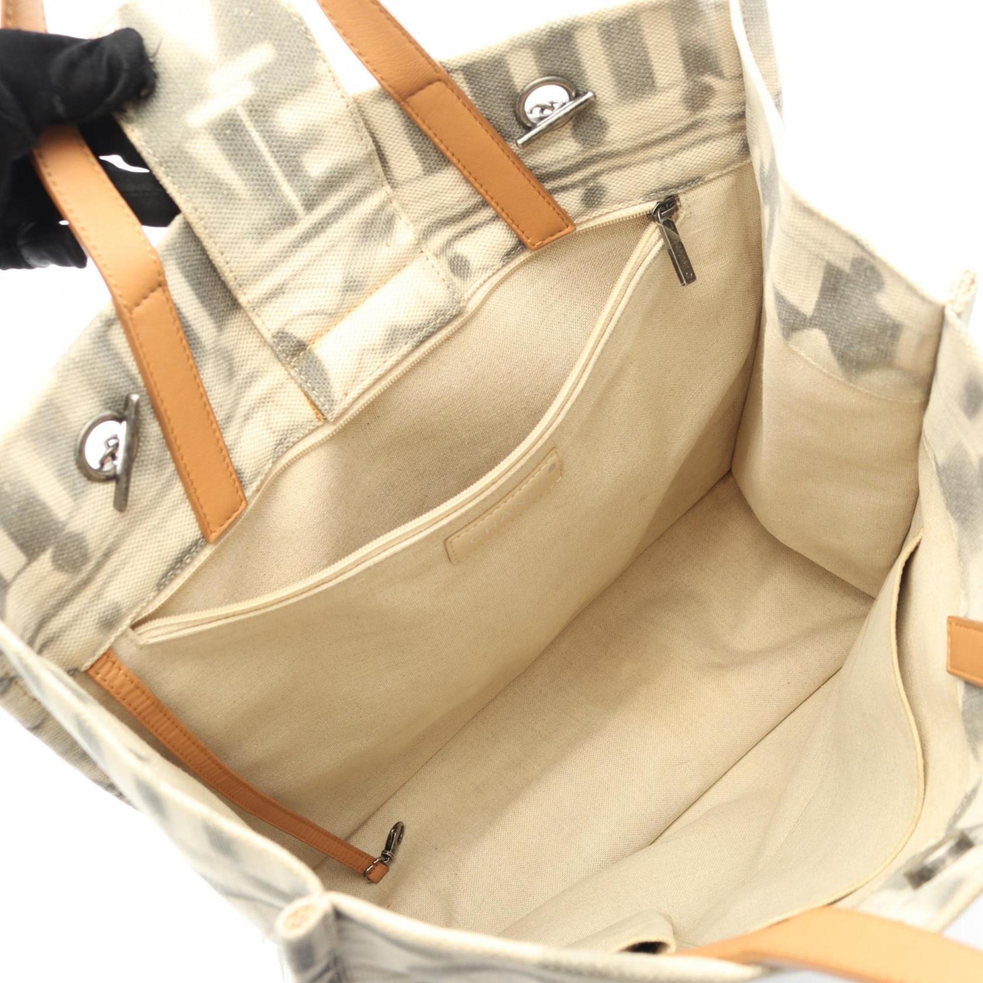 Chanel Beige Brown Canvas Leather Tote Bag (Pre-Owned)