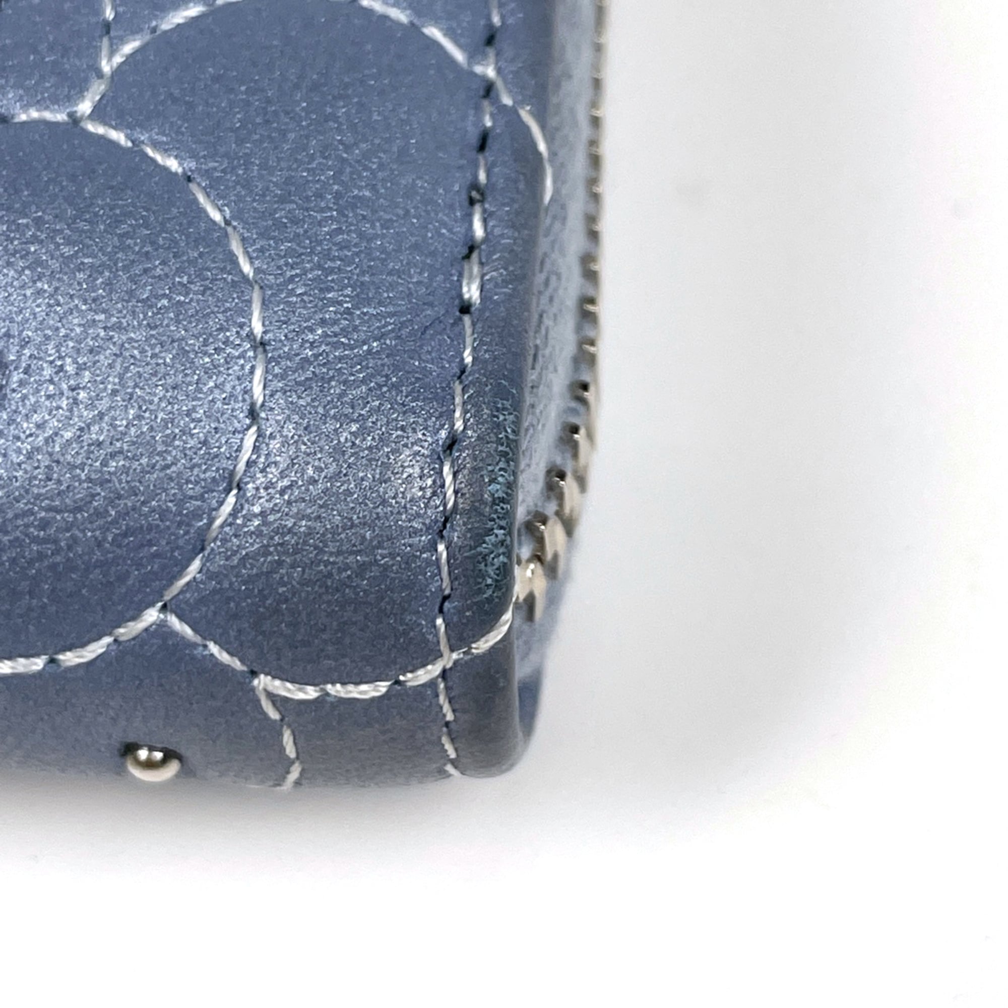 Chanel Camellia Blue Leather Rhinestone Long Wallet (Bi-Fold) (Pre-Owned)
