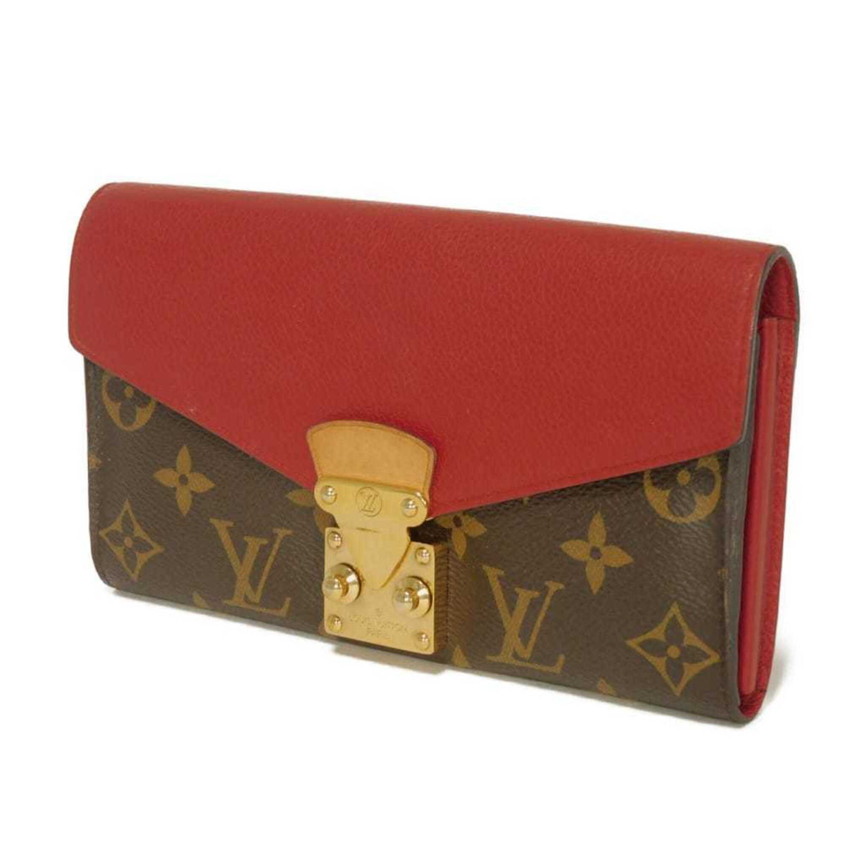 Louis Vuitton Brown Cerise Red Color Monogram Canvas Leather Long Wallet (Tri-Fold) (Pre-Owned)