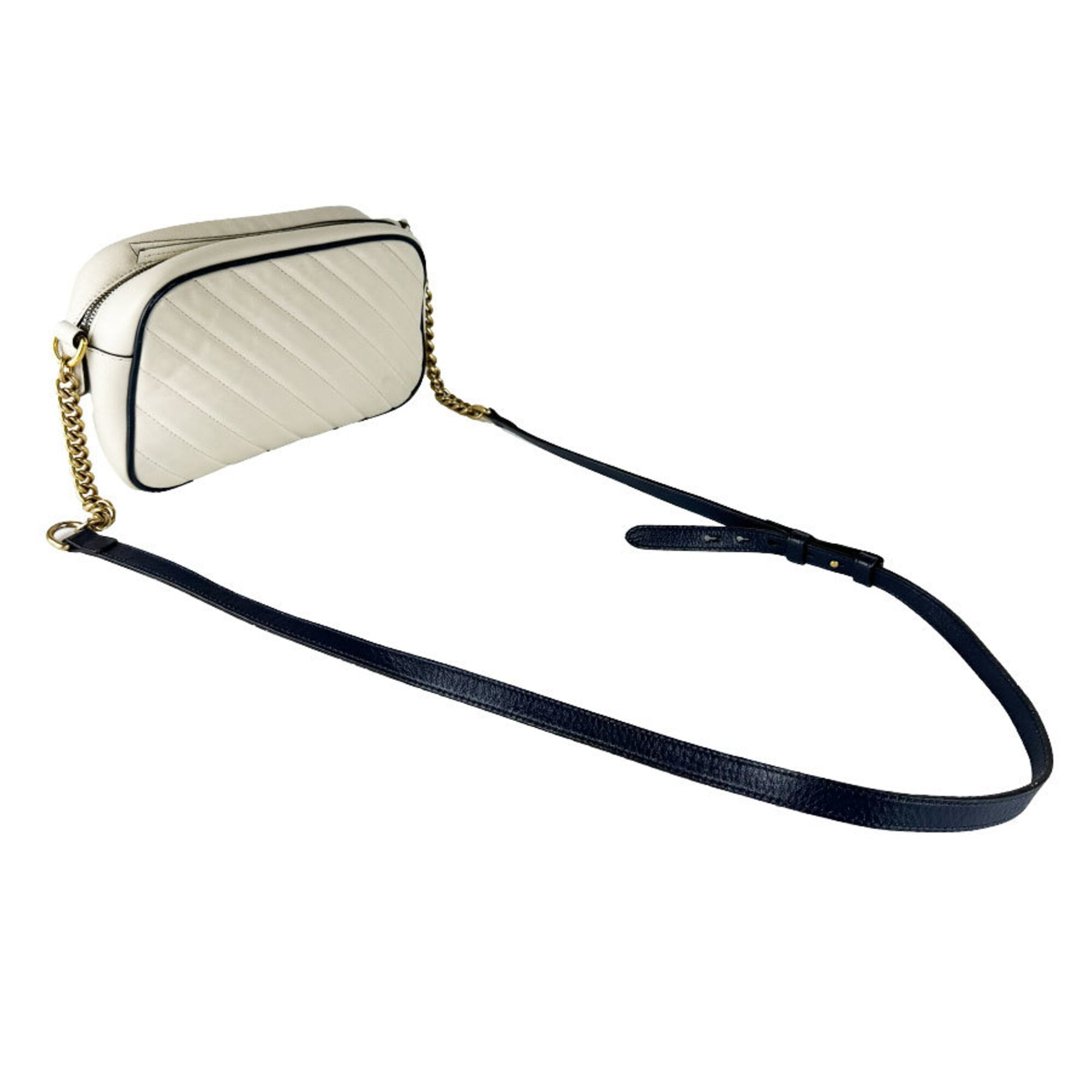 Gucci Ivory Navy Leather Shoulder Bag (Pre-Owned)