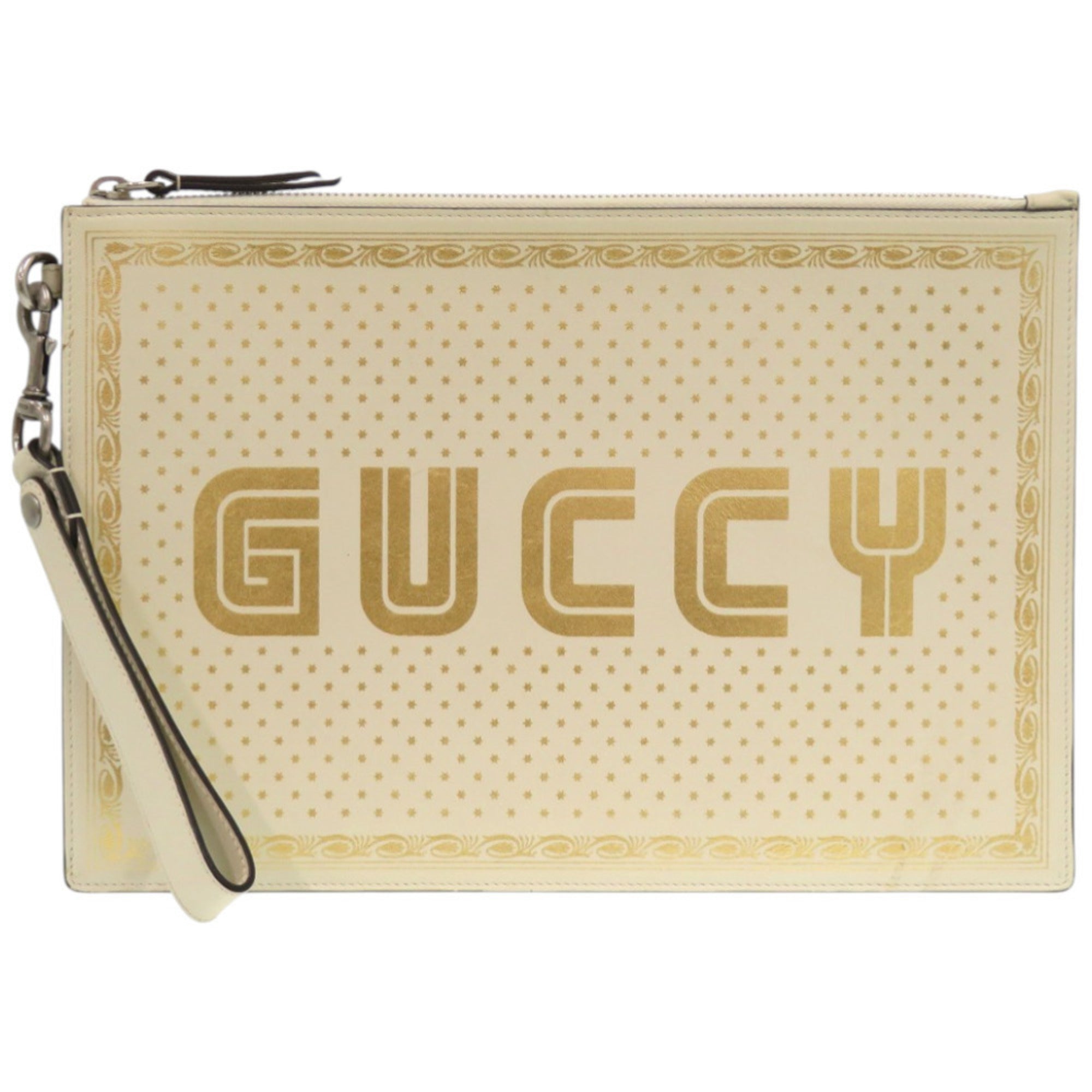 Gucci Gold Ivory Leather Clutch Bag (Pre-Owned)