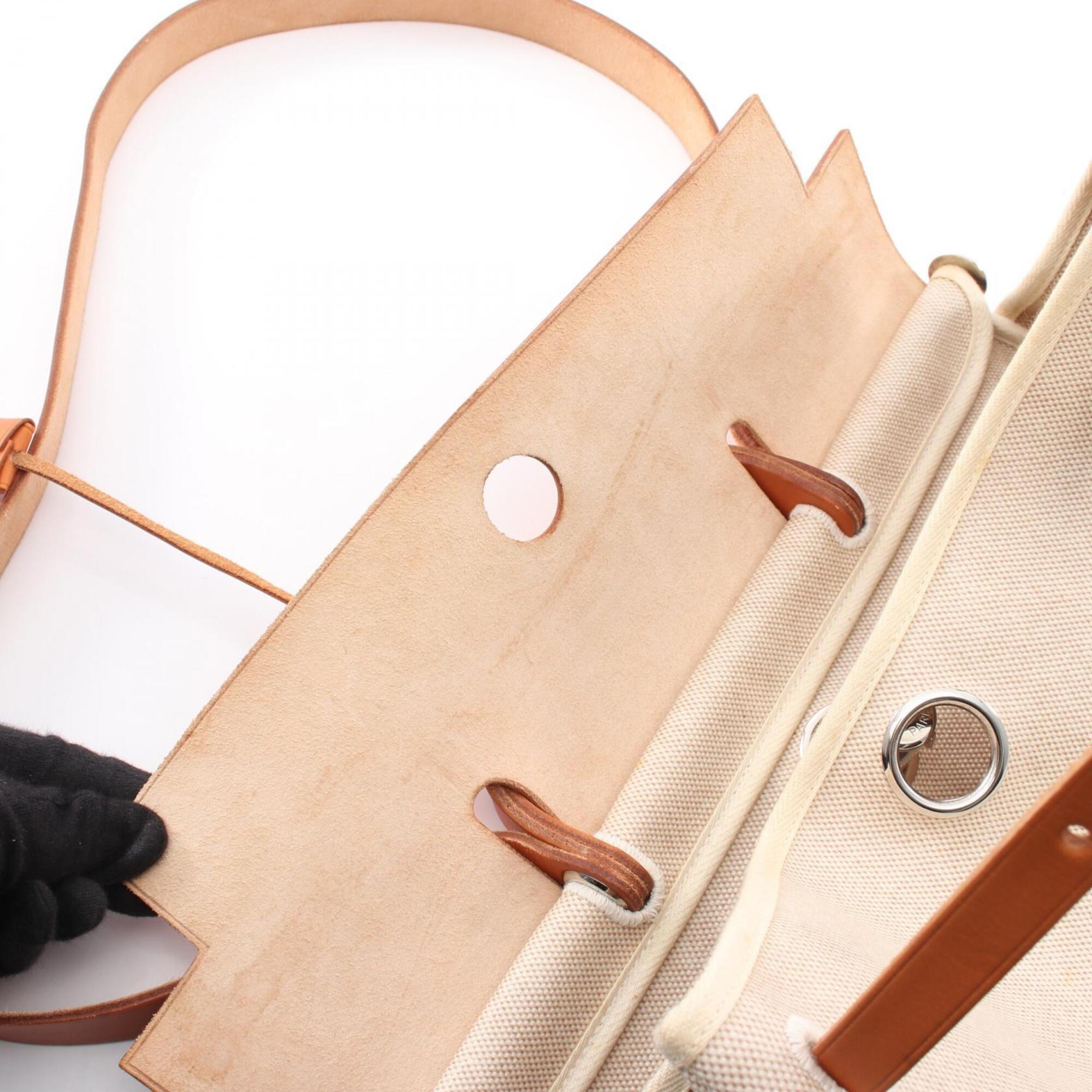 Hermes Beige Brown Canvas Toile H Vache Leather Handbag (Pre-Owned)