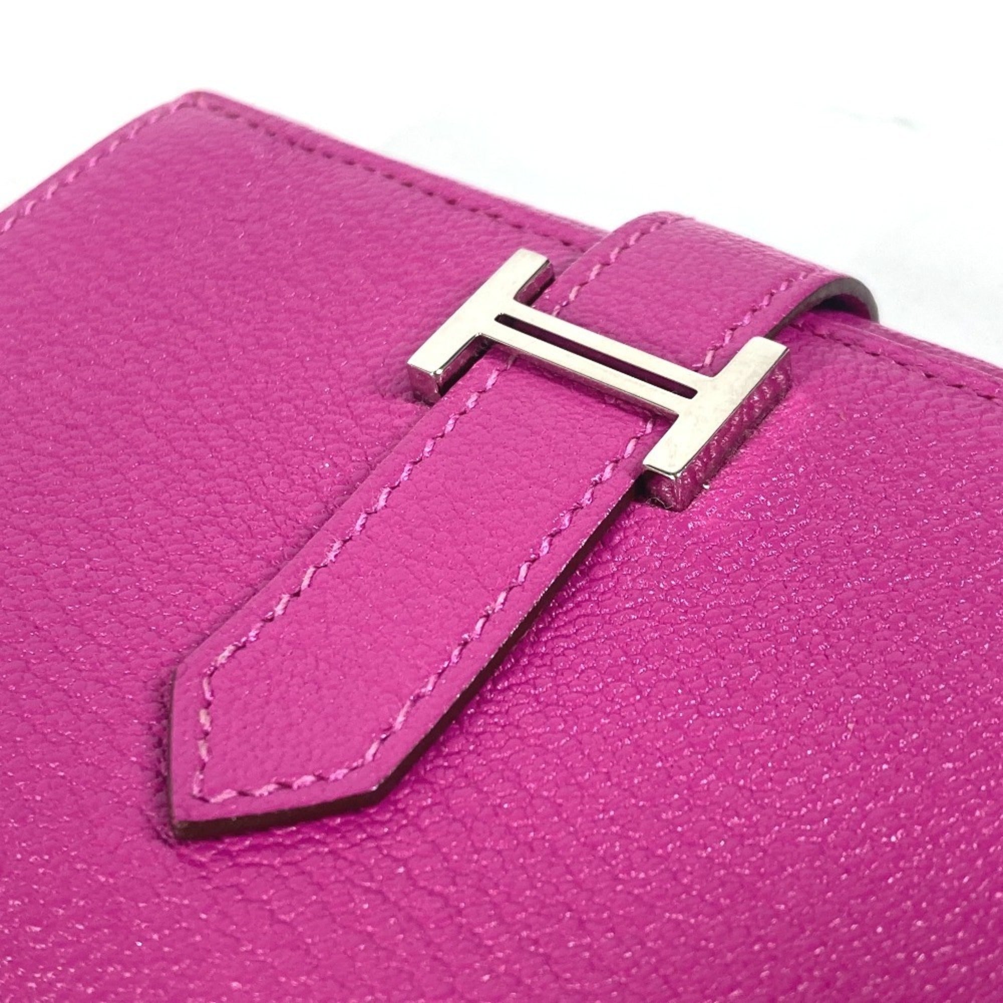 Hermes Pink Purple Chevre Leather Wallet (Tri-Fold) (Pre-Owned)
