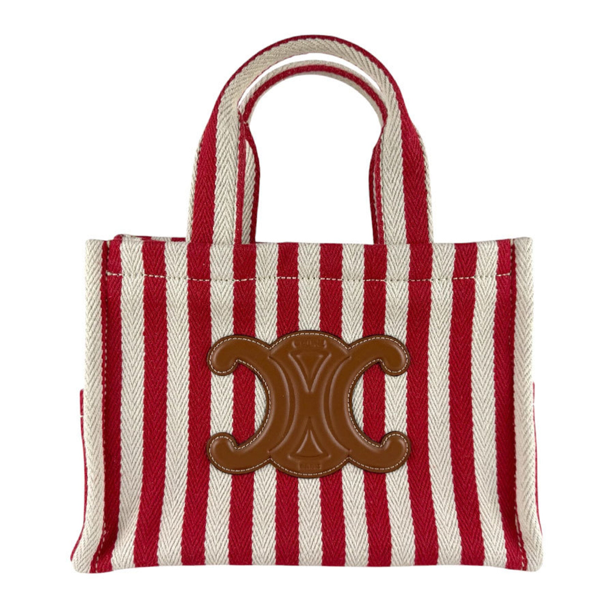 Celine Brown Red Color White Canvas Leather Handbag Shoulder Bag (Pre-Owned)