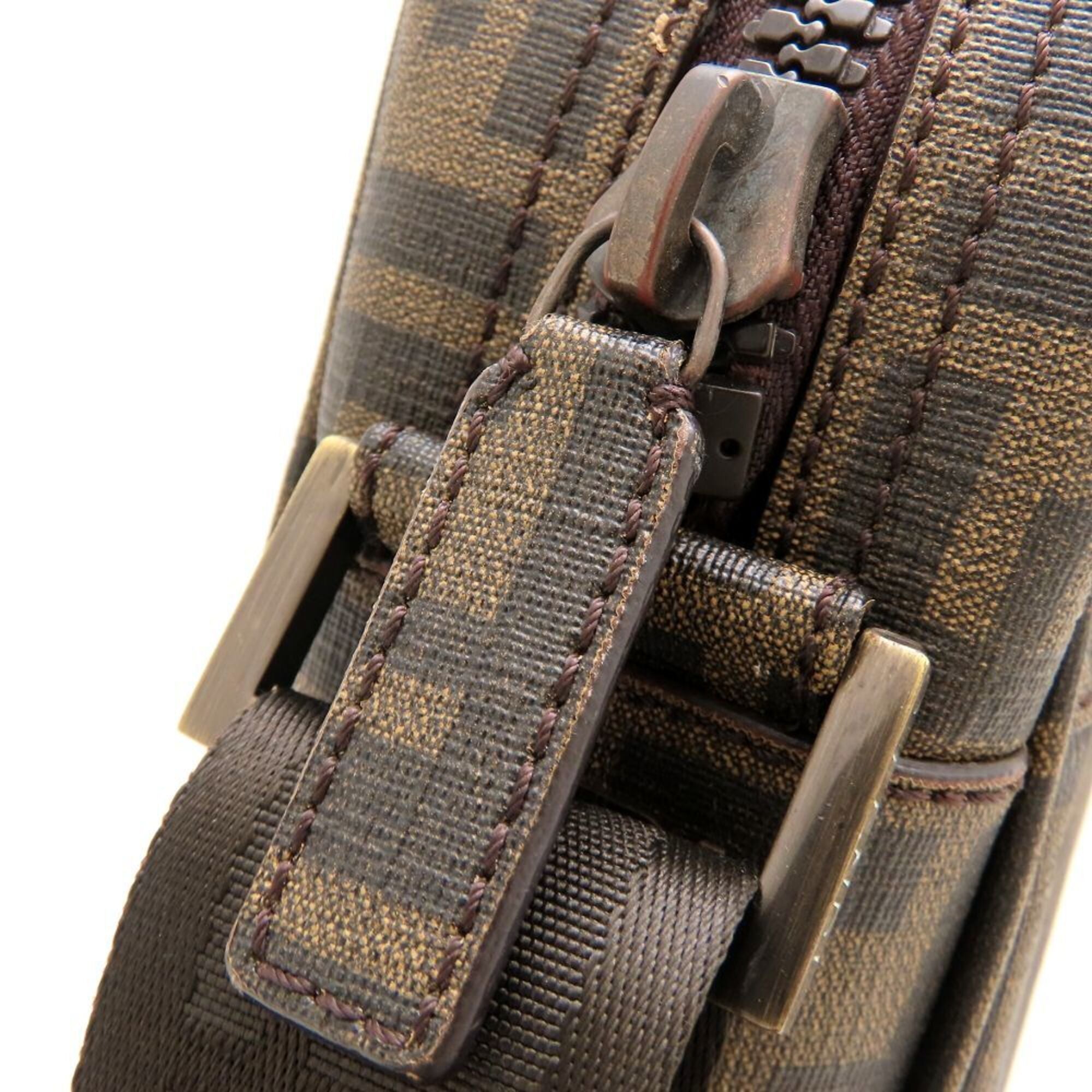 Fendi Zucchino Brown Coated Canvas Shoulder Bag (Pre-Owned)