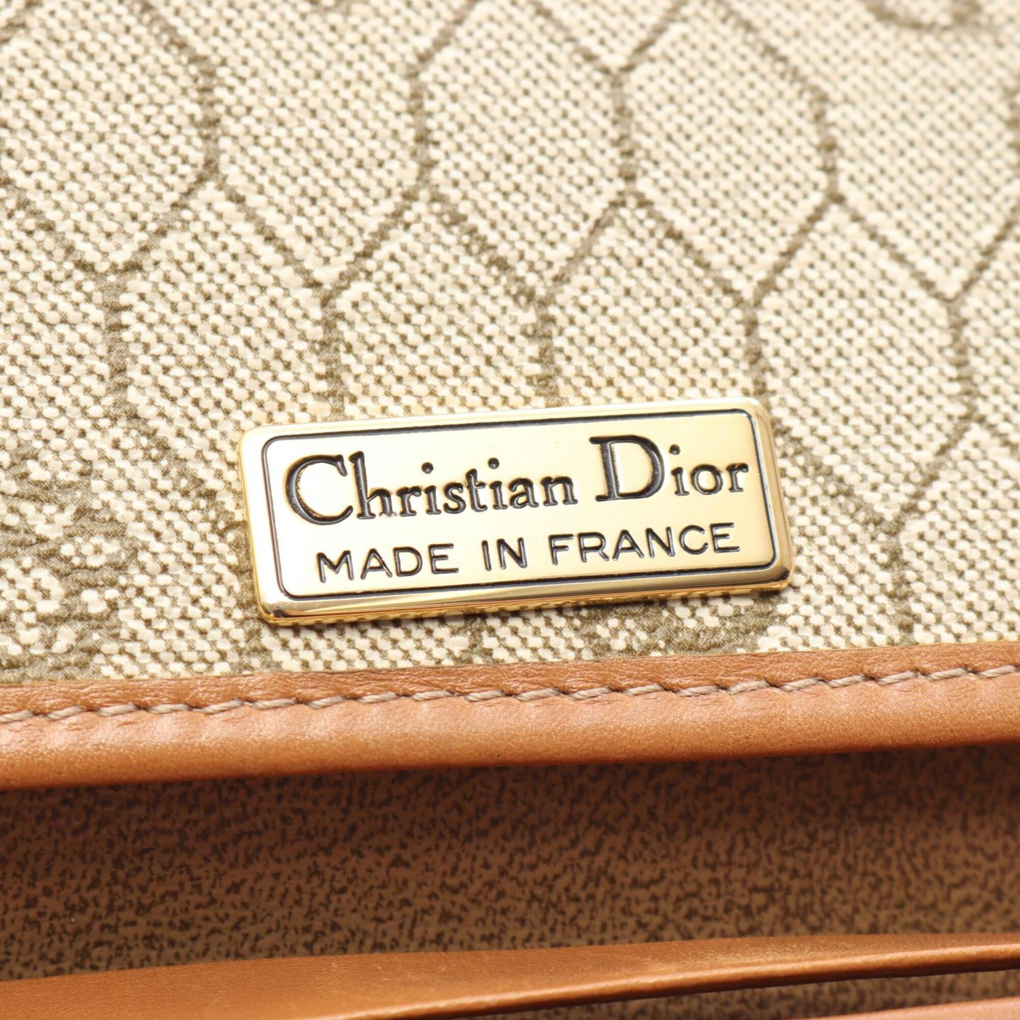 Christian Dior Beige Brown Coated Canvas Leather Handbag Shoulder Bag (Pre-Owned)