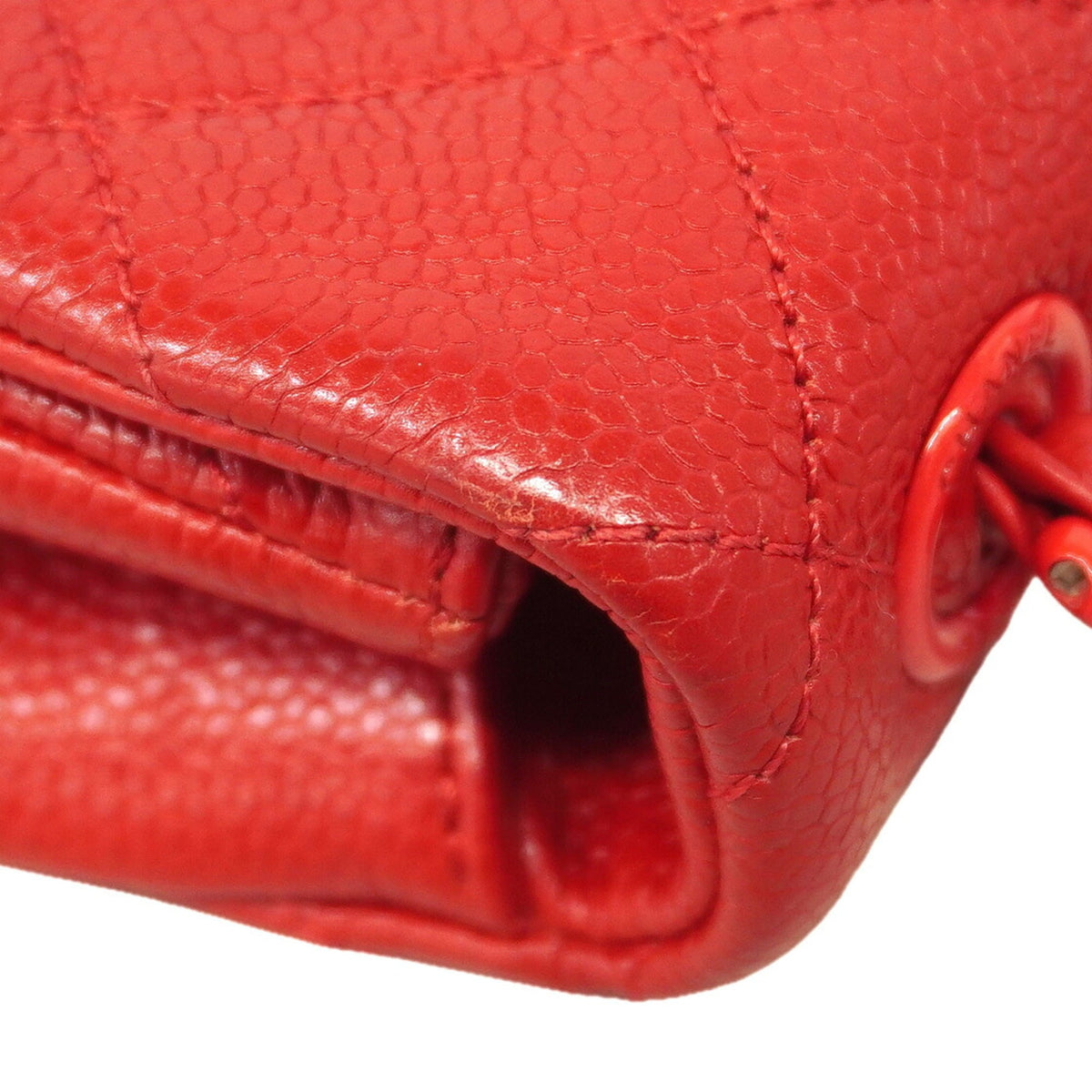 Chanel Red Color Grained Calfskin Shoulder Bag (Pre-Owned)