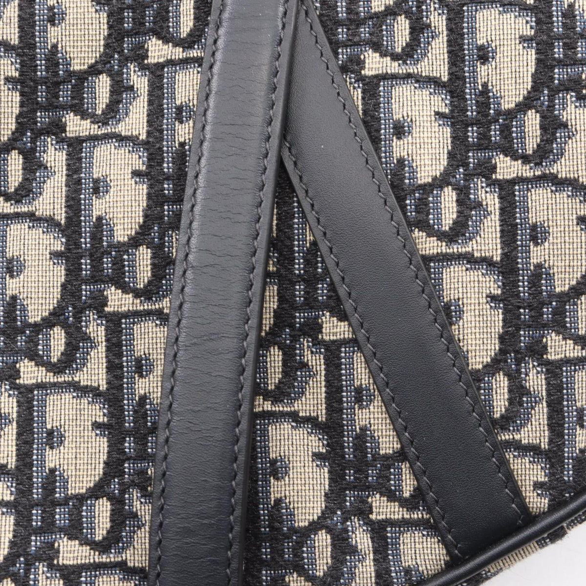 Christian Dior Beige Navy Canvas Leather Handbag Saddle Bag (Pre-Owned)