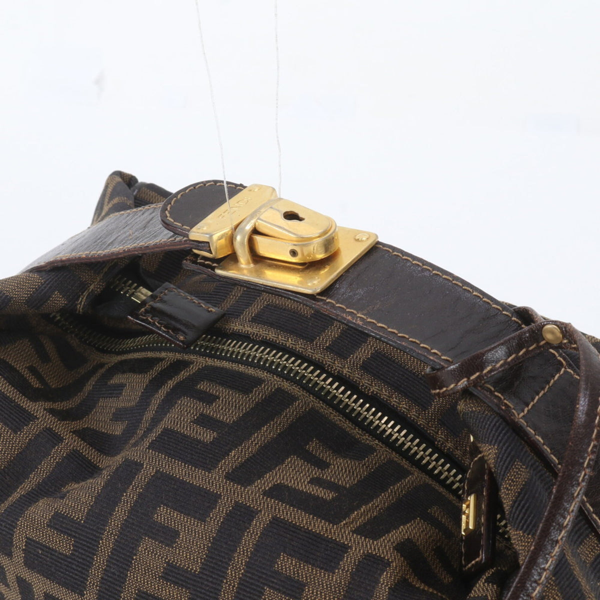 Fendi Brown Leather Nylon Clutch Bag Handbag Pouch (Pre-Owned)